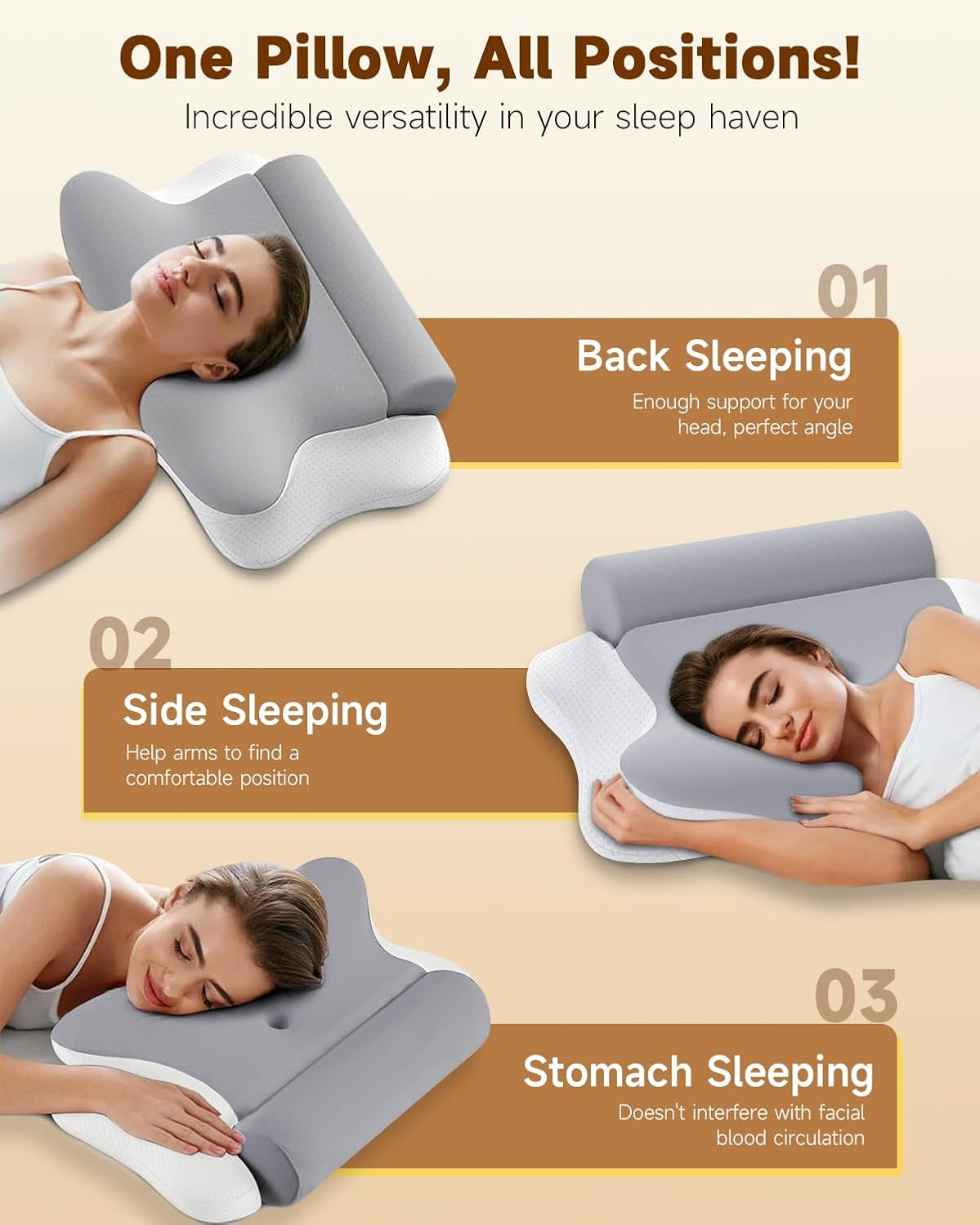 Kisfam Cervical Neck Pillow and Roll Neck Pillow, 2 in 1 Removable Ergonomic Pillow for Neck Pain Relief, Cervical Pillows, Memory Foam Pillows for Sleeping image number 1