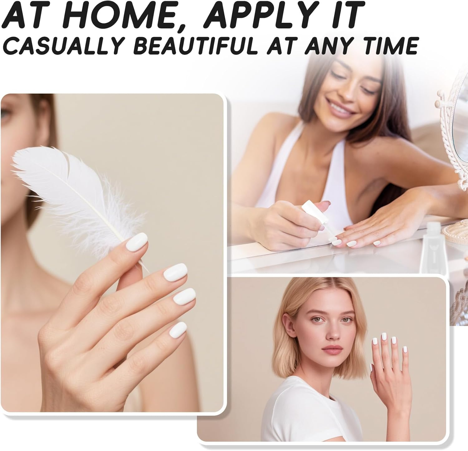 Aieenjor Nail Polish White, 10 Ml Shiny Quick-Drying Long-Lasting Nail Polish for DIY Nail Art Manicure - White image number 1