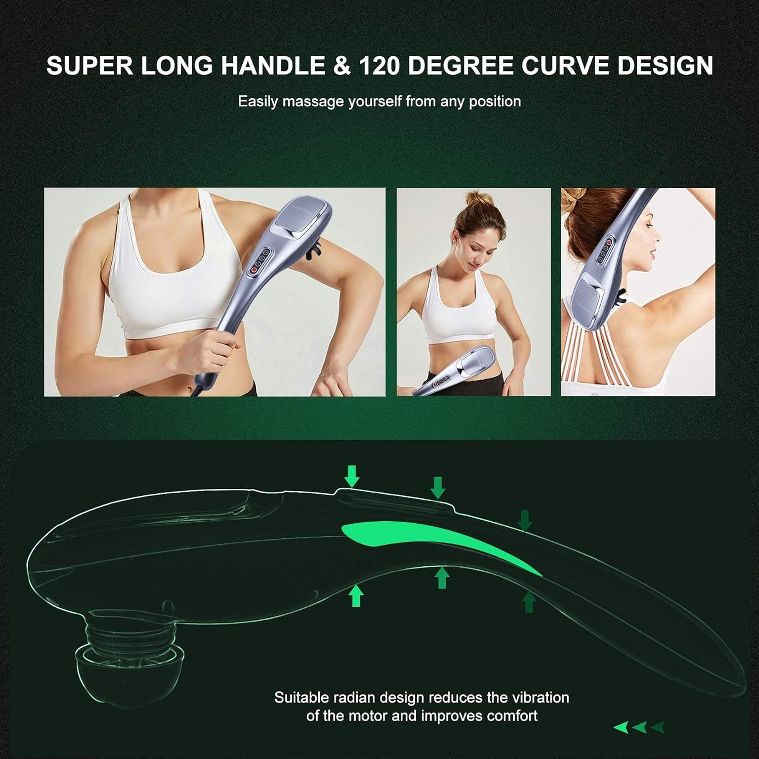 MEGAWISE Massager Handheld Deep Tissue Neck Back Massager for Shoulders, Waist, Legs, 3600 RPM Powerful Motor Electric Neck Massager with 5 Nodes & 5 Speeds, Knotty Muscle Relief image number 3