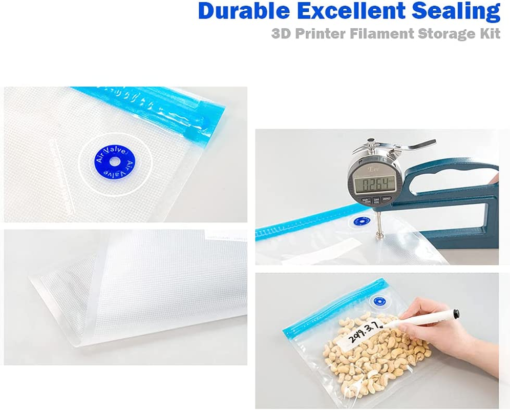 3D Printer Filament Storage Bag Kit Prevent and Monitor Moisture PLA Storage Dry Bags(12 X Vacuum Sealed Bags,1 X Hand Pump,20 X Desiccant,12 X Humidity Indicator Cards,4 X Sealing Clip),30X34Cm image number 6