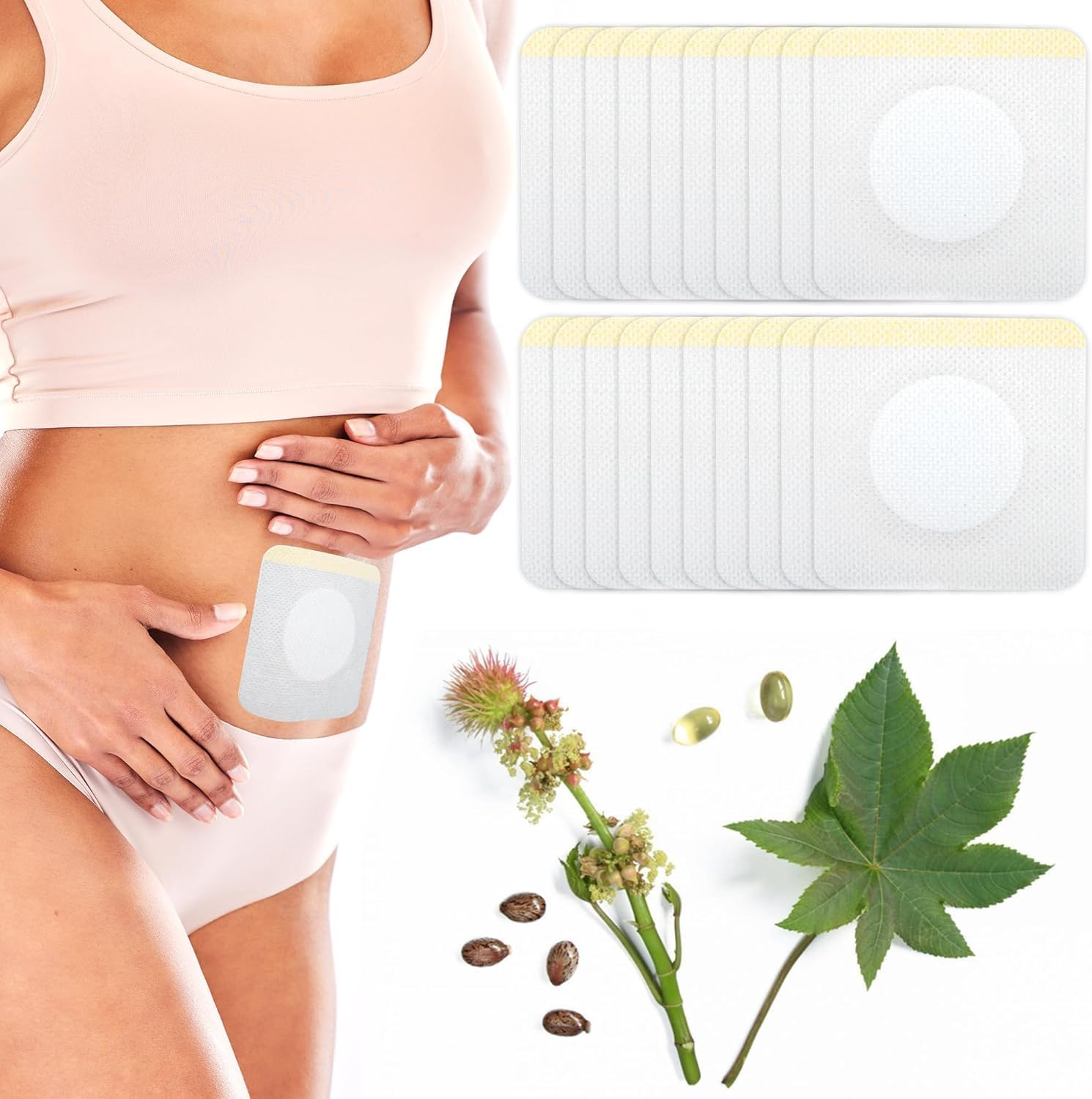 200Pcs Disposable Castor Oil Pack Wrap Belly Button, Highly Absorbent Self-Adhesive Organic Cotton Castor Packs Wrap Promotes Digestion, No Wash, Easy to Use, Anti-Seepage(Oil Not Included) image number 4