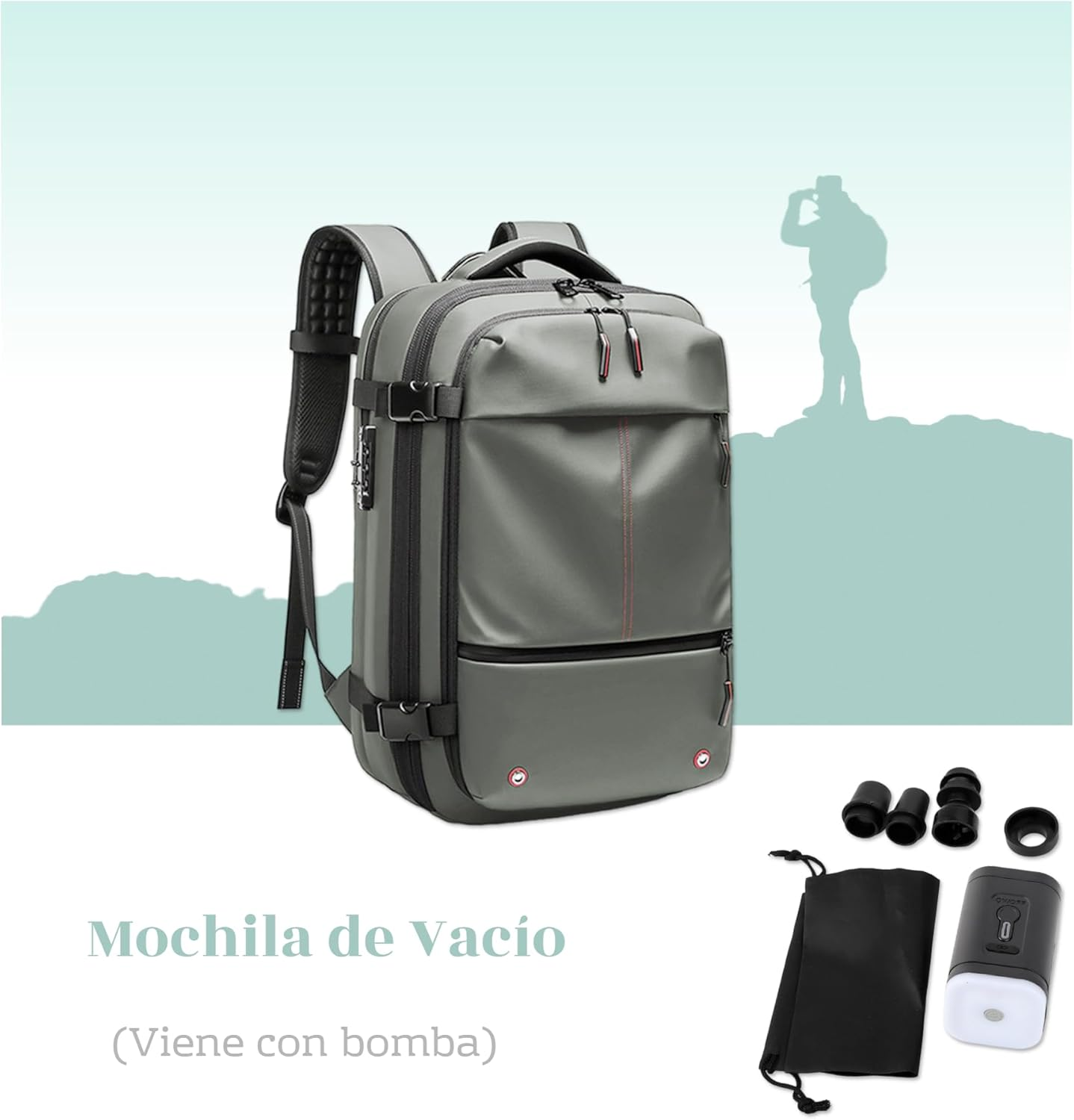 Vacuum Backpack, Backpack, 60L Expandable Vaccage Bag Water Resistant, Airbag Vacuum Compression Backpacks, Vacuum Backpack Travel with Electric Air Pump Set (19 Inches) image number 6