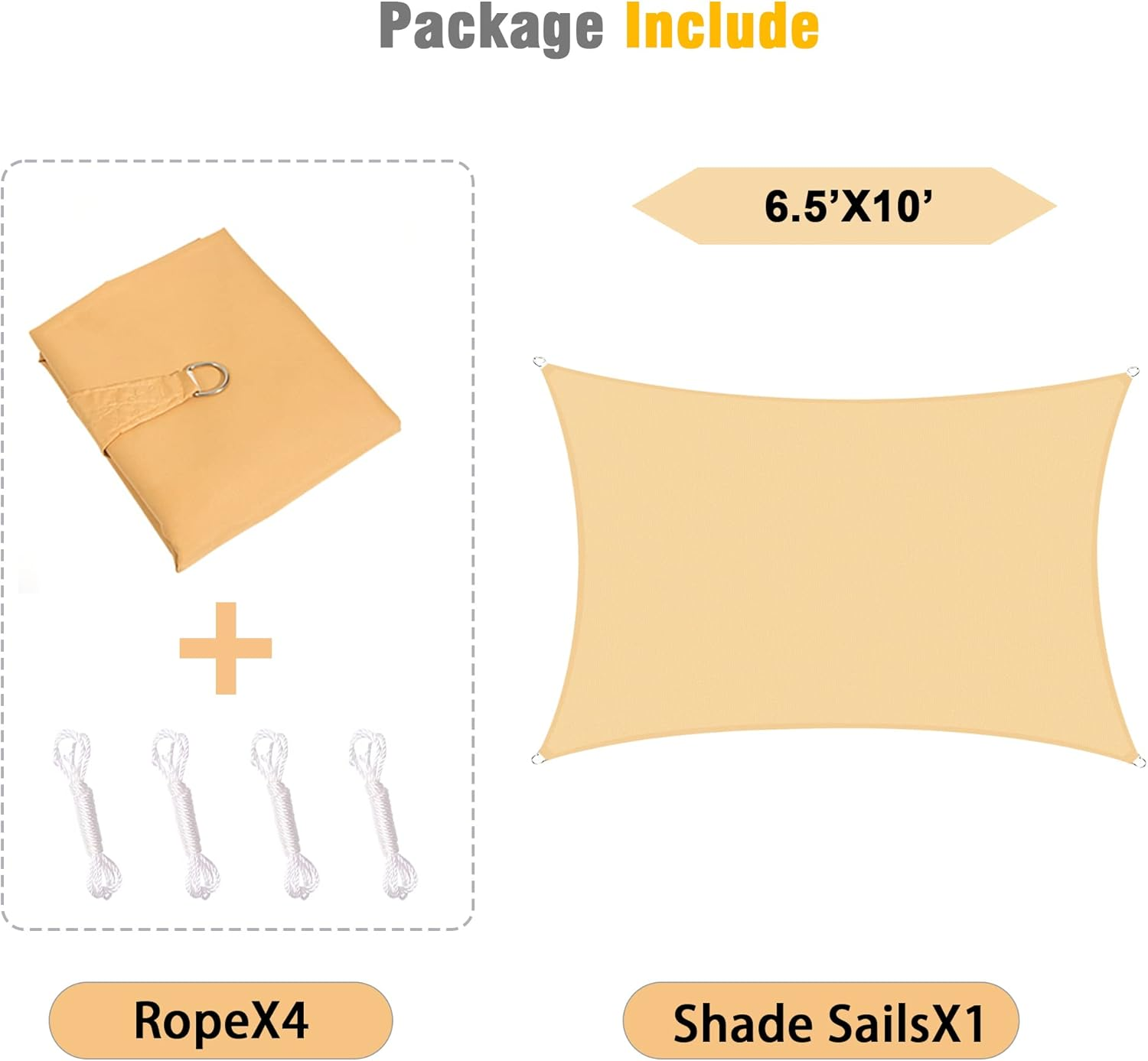 Nyshine Sun Shade Sail Waterproof 6.5' X 10' Rectangle UV Block Canopy Awning Shelter for Outdoor Patio Backyard Lawn Garden Carport image number 5