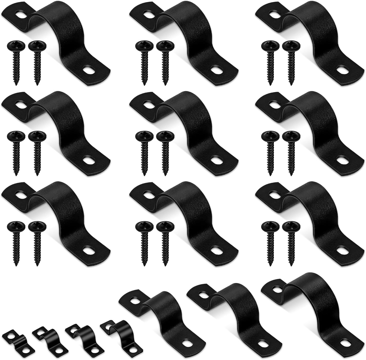Glarks 30Pcs 25Mm Pipe Strap Clamp, Black Carbon Steel 2 Hole Strap Heavy Duty Rigid Pipe Strap U Bracket Tube Strap Cable Clamp Hanger Tension Tube Clip with Screw for Pipe Tube Cable Fixing