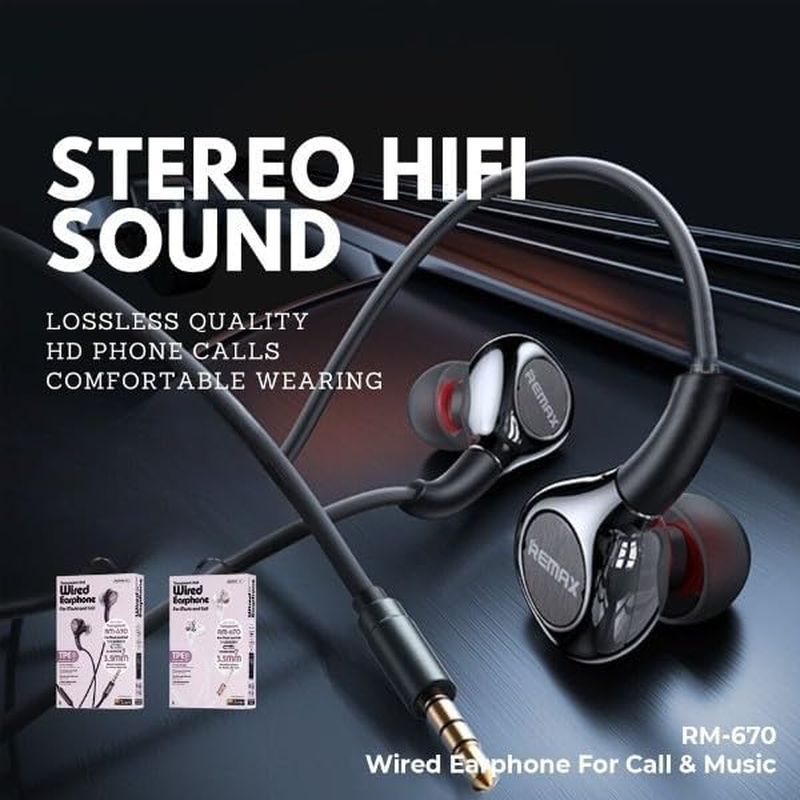 Remax RM-670 Wired Earphone for Music and Call, Black image number 3