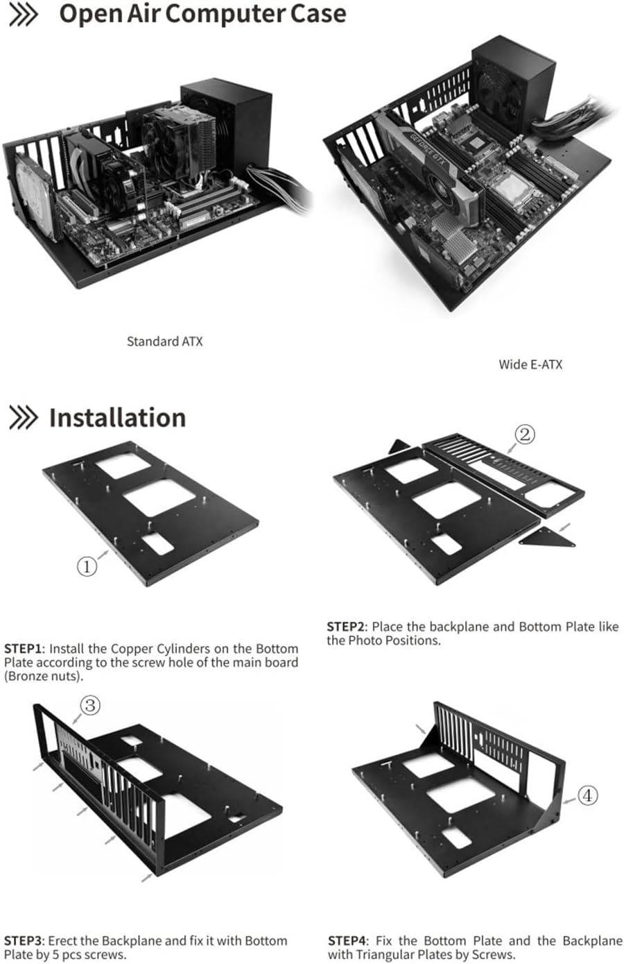 ALAMENGDA DIY Gaming Computer Case, ATX Open Chassis Case Rack for ATX/M-ATX/ITX Motherboards,Widely Body Heat Dissipation Design, SSD Motherboards Accessories image number 3