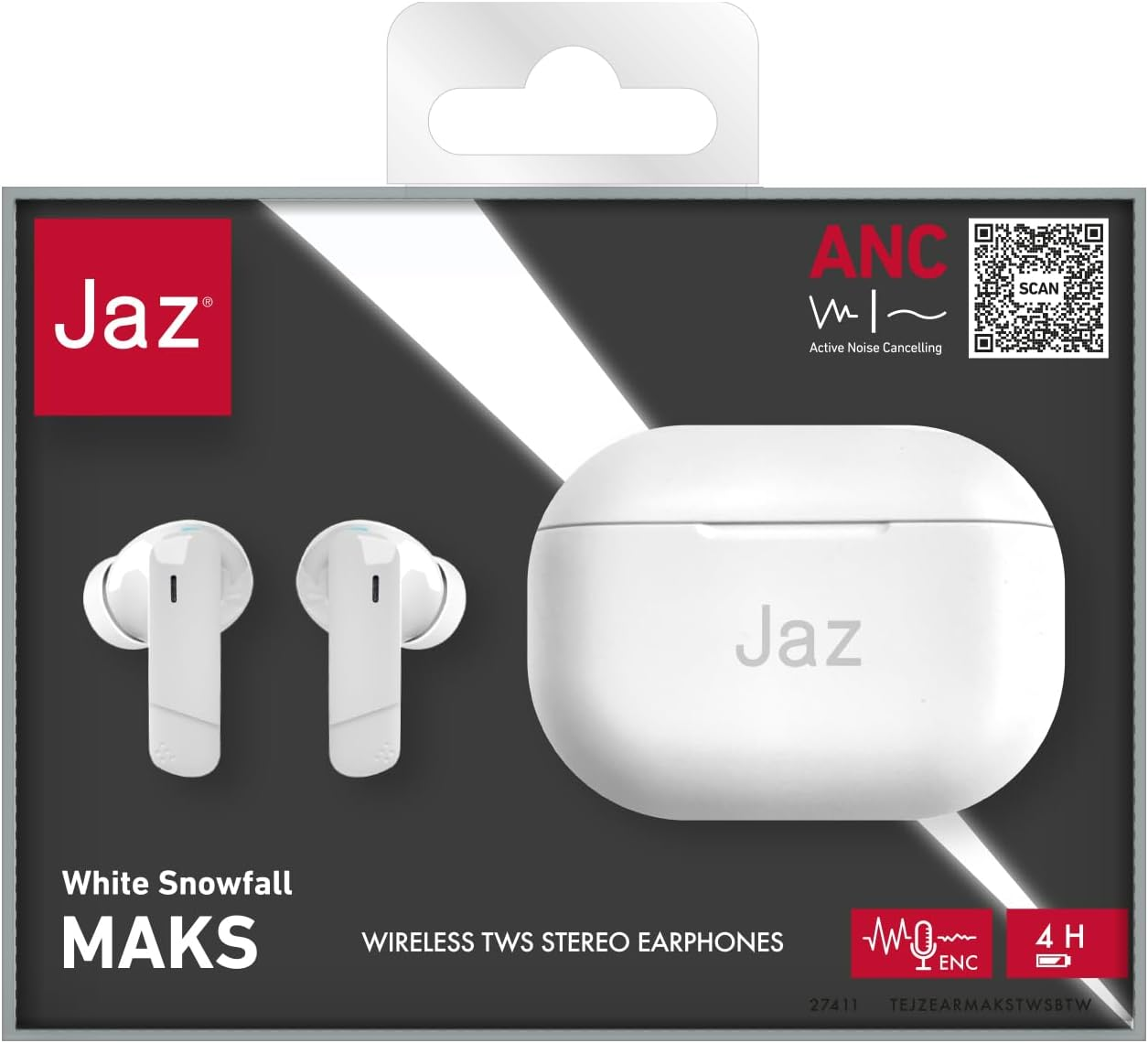 JAZ Maks True Wireless Stereo Active Noise Cancelling Earphones Charging Case HD Microphone Touch Control for Smartphone Tablet Laptop 24 Hours image number 3