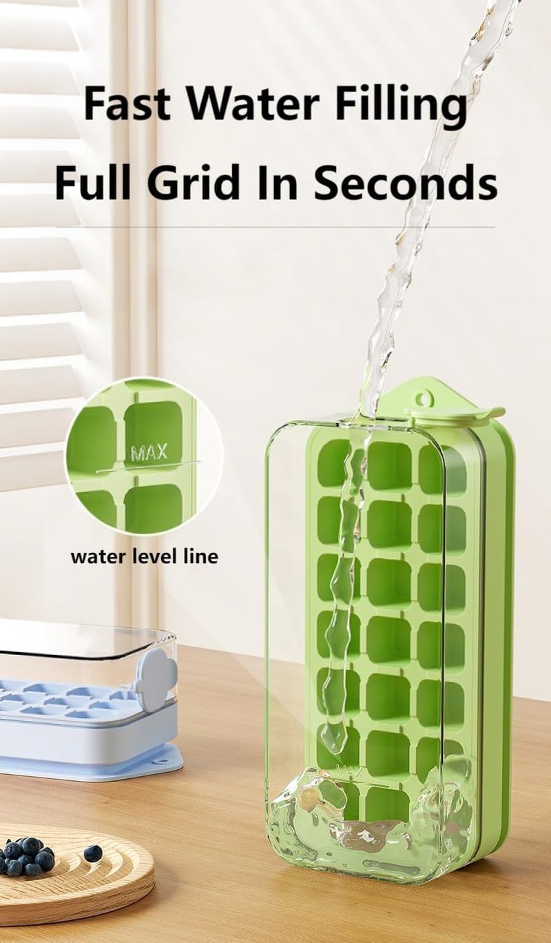 ANAVE Magic&trade; Next-Gen 21-Cube Vertical & Silicone Ice Cube Tray with Leak-Proof Lid Stackable Bin - Easy Pop-Out, Space-Saving Large Capacity Freezer Cube Maker for Whiskey, Cocktails image number 5