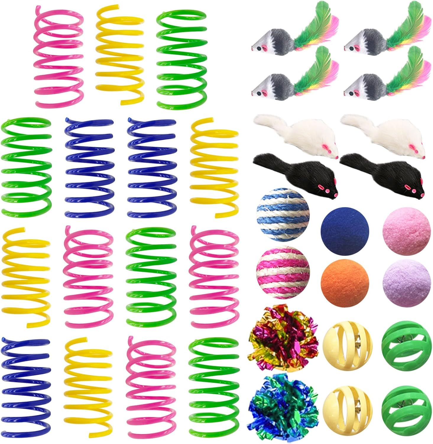 AGYM Colorful Plastic Spring Cat Toys, 30 Pack Spiral Springs for Indoor Cats to Swat, Bite, Hunt, Interactive Toys for Cats and Kittens