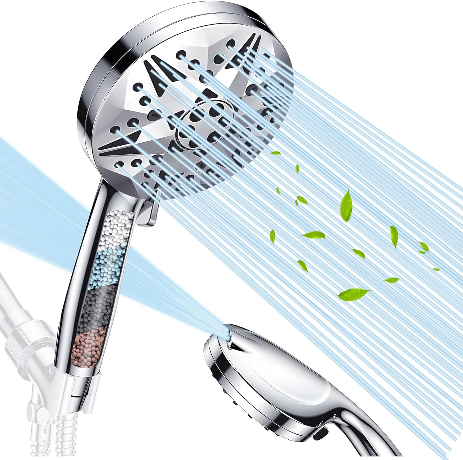 Kovizen Shower Head,10 Functions High Pressure Shower Head,15-Stage Water Filtration - Anti-Clog Nozzles,Large Filtered Shower Head for Tubs Tiles Walls Pets Cleaning image number 4
