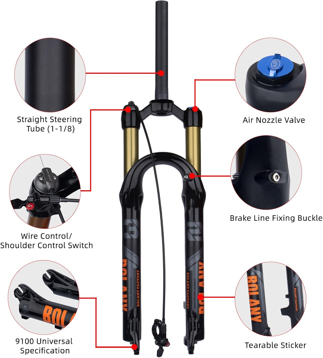 Professional Air Pressure Front Fork Made of Aluminum + Magnesium Alloy Suitable for 27.5/29 Inch Bikes with Shoulder Control Lock/Wire Control Lock Max for XC/AM 2.4In Tire image number 5