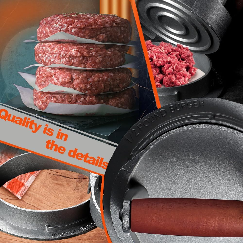 Hamburger Press, Smash Burger Press Flat, Burger Smasher for Griddle, Non-Stick Hamburger Patty Maker Mold, Robust and Easy to Clean, for Smash Burgers and Steaks Griddle BBQ image number 2
