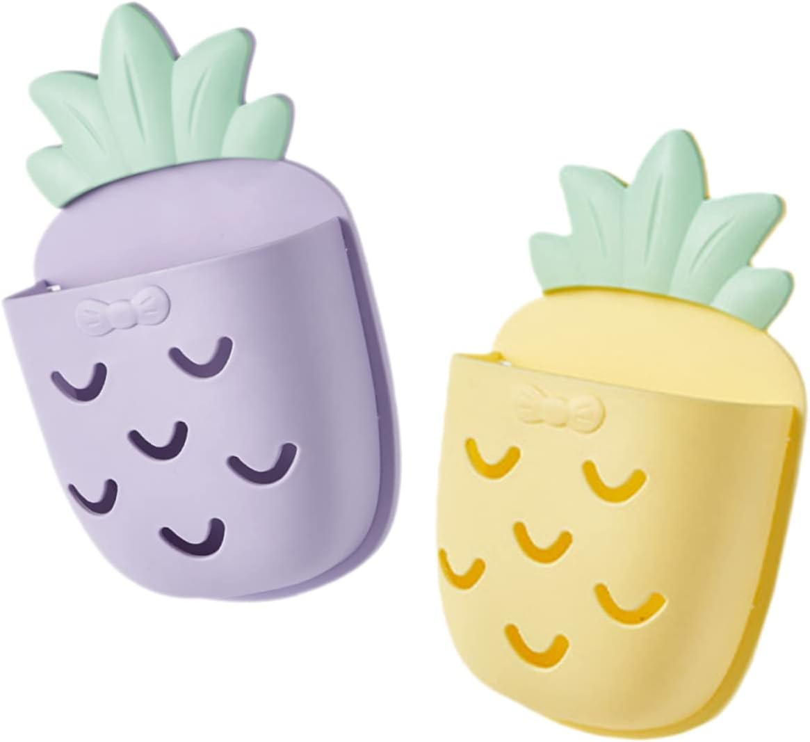 Mobestech 4Pcs Pineapple Bathroom Wall Organizer Wall Mount Storage Holder for Cosmetic Toothbrushes Accessories and Storage Holder for Bathroom Use image number 4