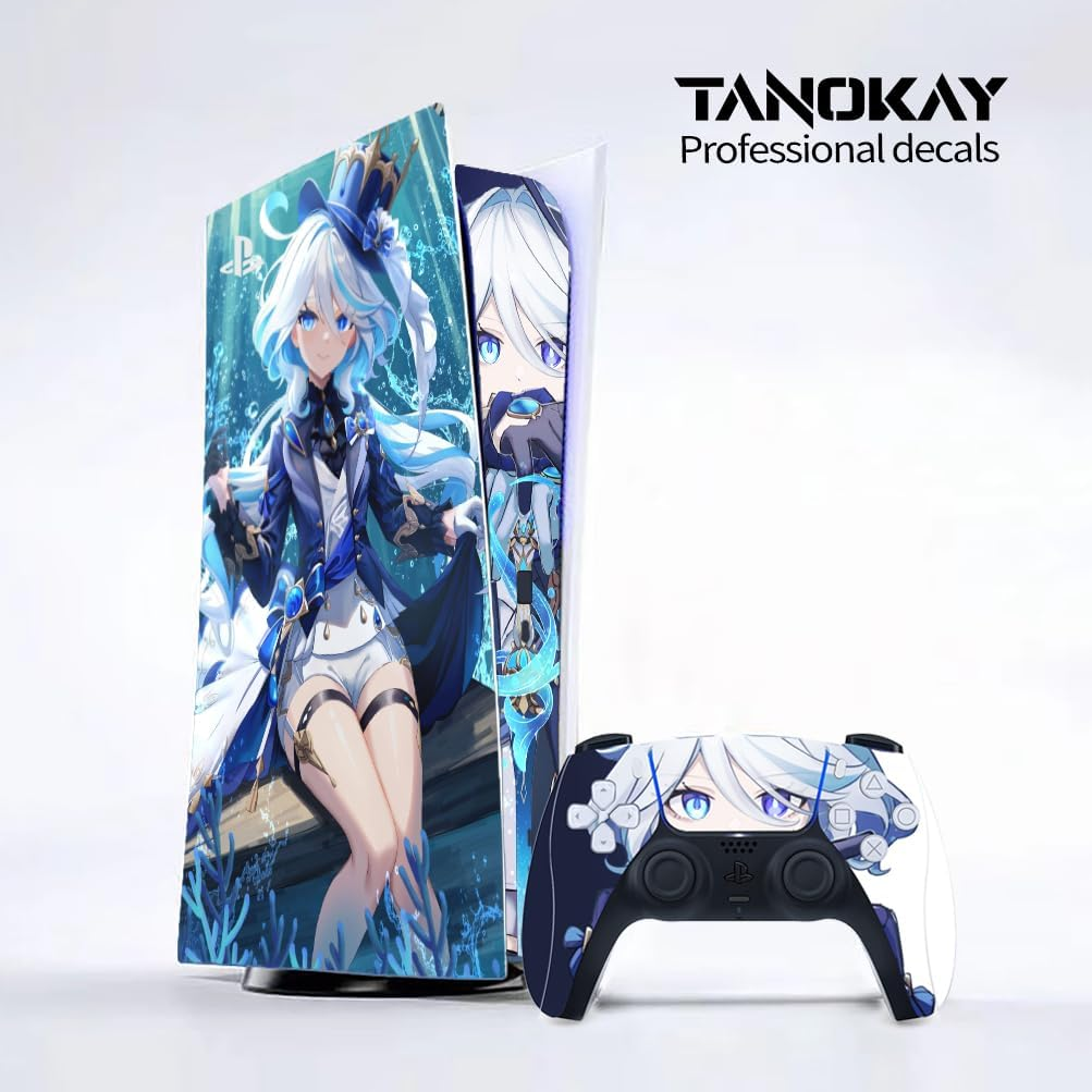 PS5 Console Skin and Controller Skin Set | Genshin Impact Furina Focalors | Matte Finish Vinyl Wrap Sticker Full Decal Skins | Compatible with Sony Playstation 5 Digital Version image number 3