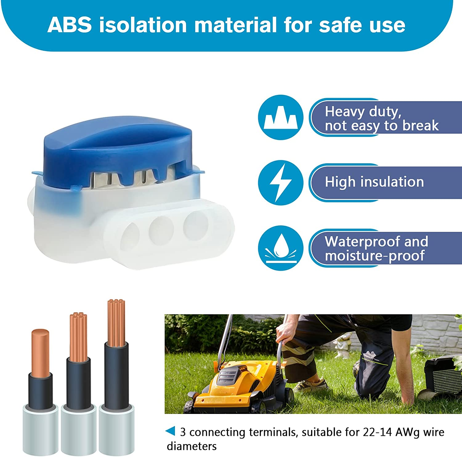 GWHOLE Pack of 20 Cable Connector Electrical Wire Connectors for Robotic Lawn Mowers, Irrigation Applications image number 1
