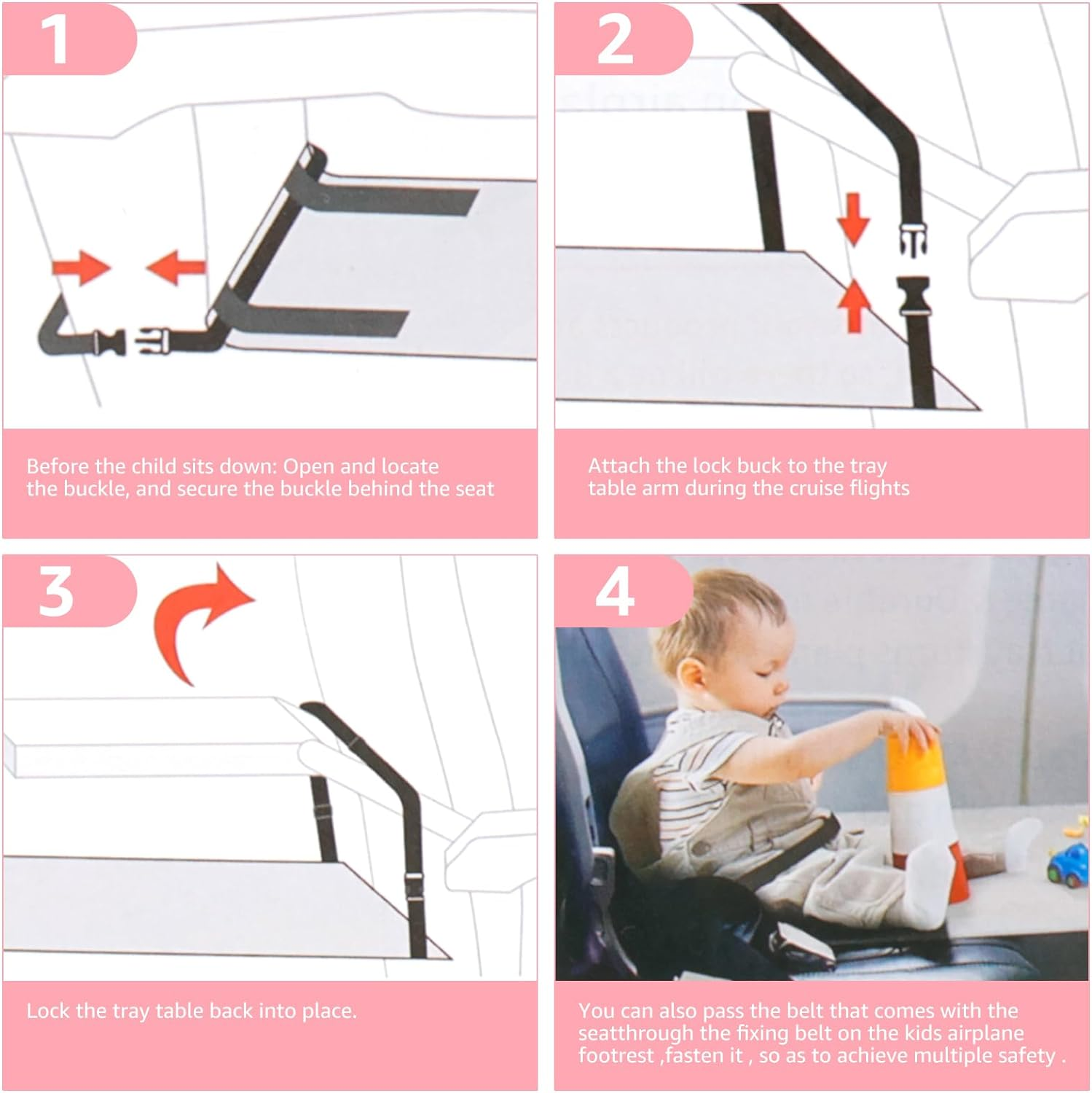 Kids Airplane Bed Toddler Plane Bed Baby Airplane Bed Kids Airplane Footrest Toddler Plane Seat Extender Kids Airplane Seat Extender Airplane Kids Bed for Flying Flights (Pink) image number 5