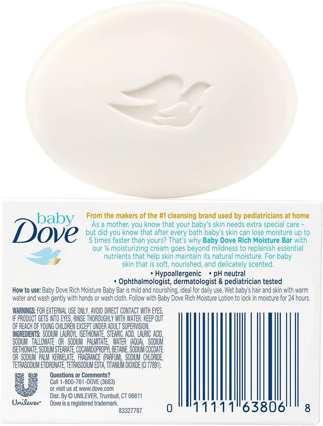 Dove Baby Bar Rich Moisture, 3.17 Ounce image number 3
