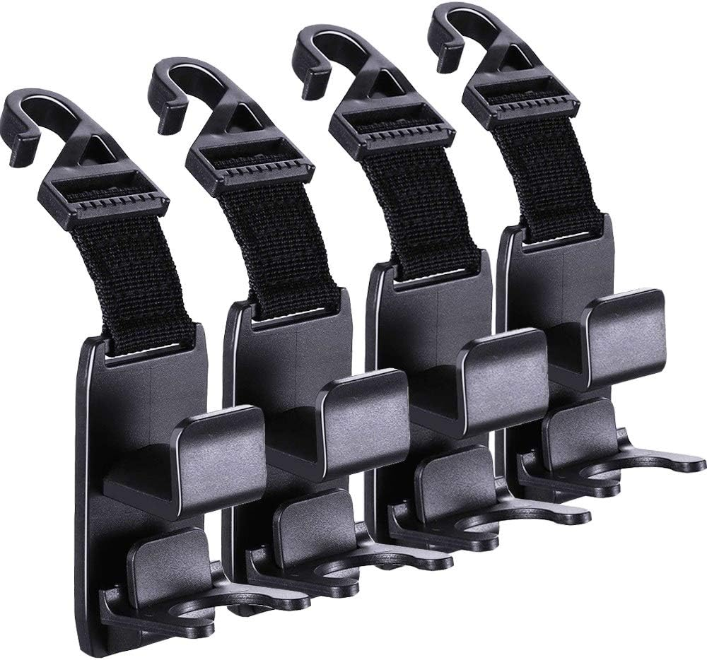 Car Seat Headrest Hook, 4 Pack Universal Car Storage Headrest Hanger Holder Hooks, Vehicle Strong and Durable Backseat Hanger for Handbag Purse Coat and Grocery Bag
