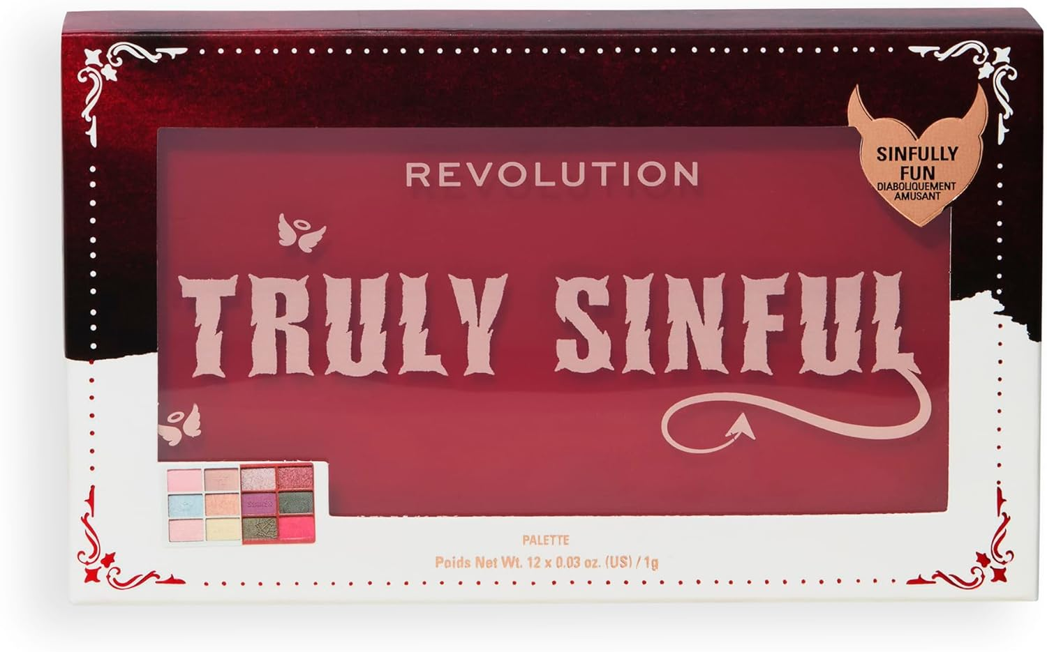 Revolution Beauty Truly Sinful Blood Eyeshadow Palette, Halloween Face & Eye Costume Makeup, 12-Pan with 3D Blood Drip Case, Vegan & Cruelty-Free image number 2