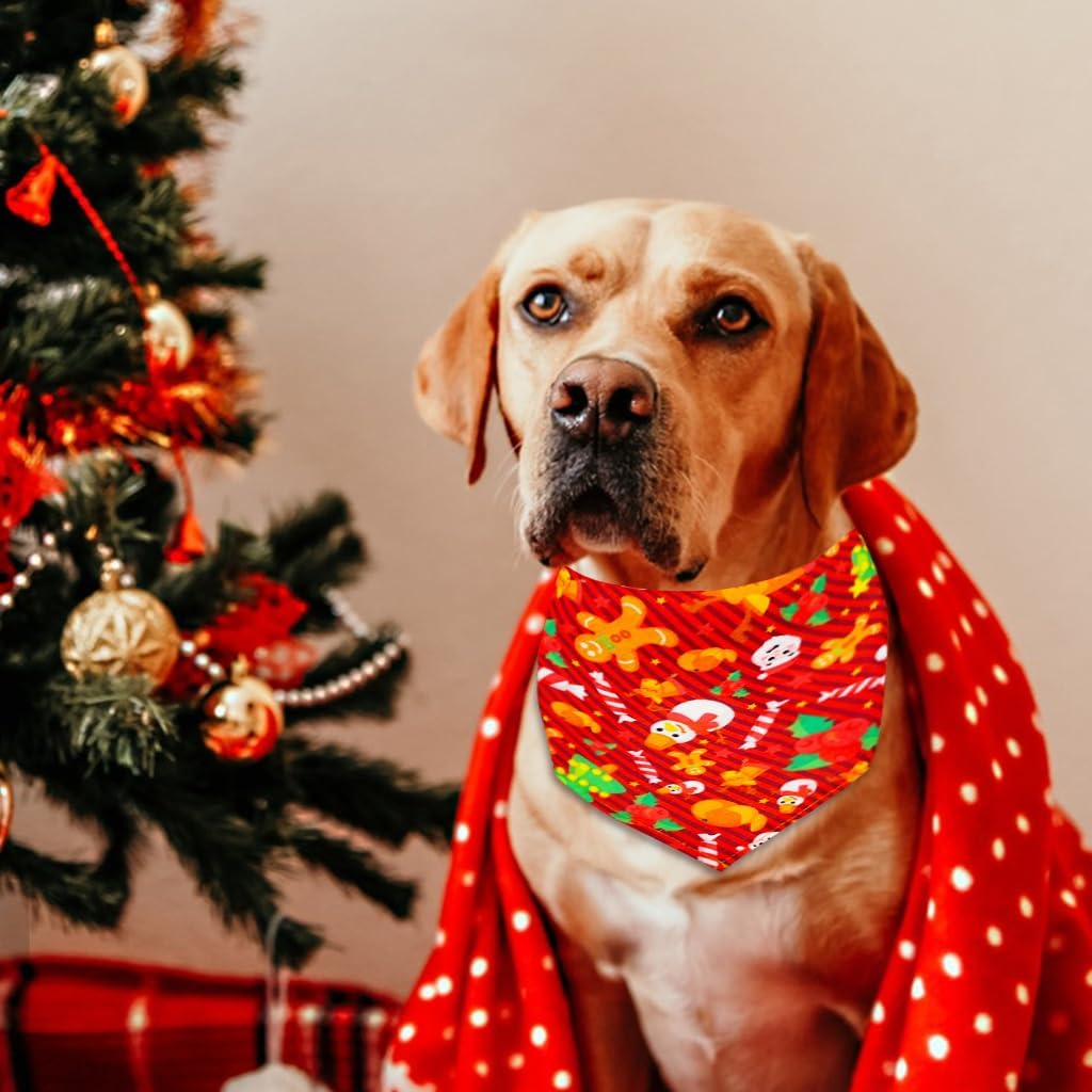 Pack of 6 Christmas Dog Bandanas Santa Claus Dog Bibs Adjustable Triangle Washable Dog Cat Scarf Bow Dog Collar Kerchief Scarf for Small Medium Dogs Cats (L) image number 4