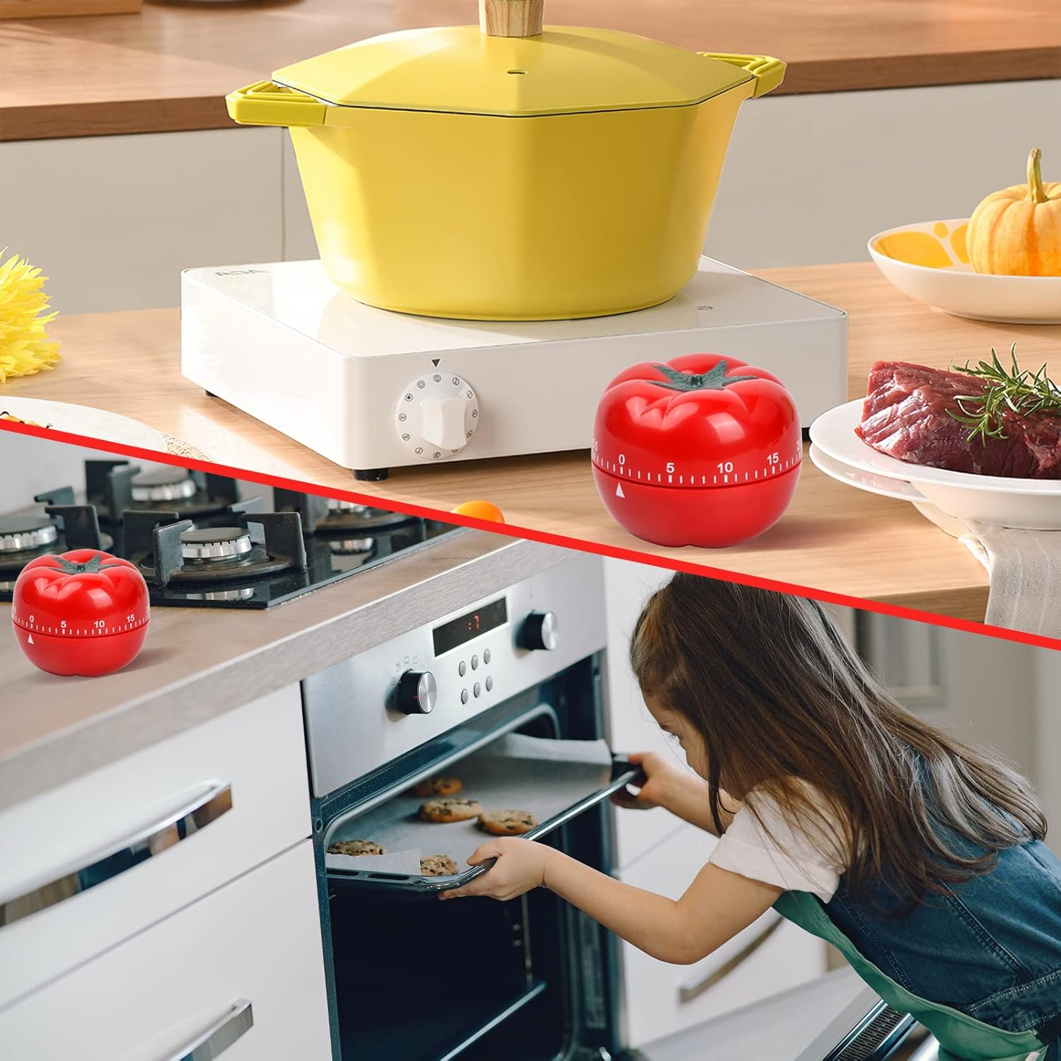 Tomato Kitchen Timer, Pomodoro Timer, Kitchen Clock Timer 60 Minute Timing Countdown for Learning/Playing/Cooking, Digital Timer for Kitchen Cooking Baking image number 2