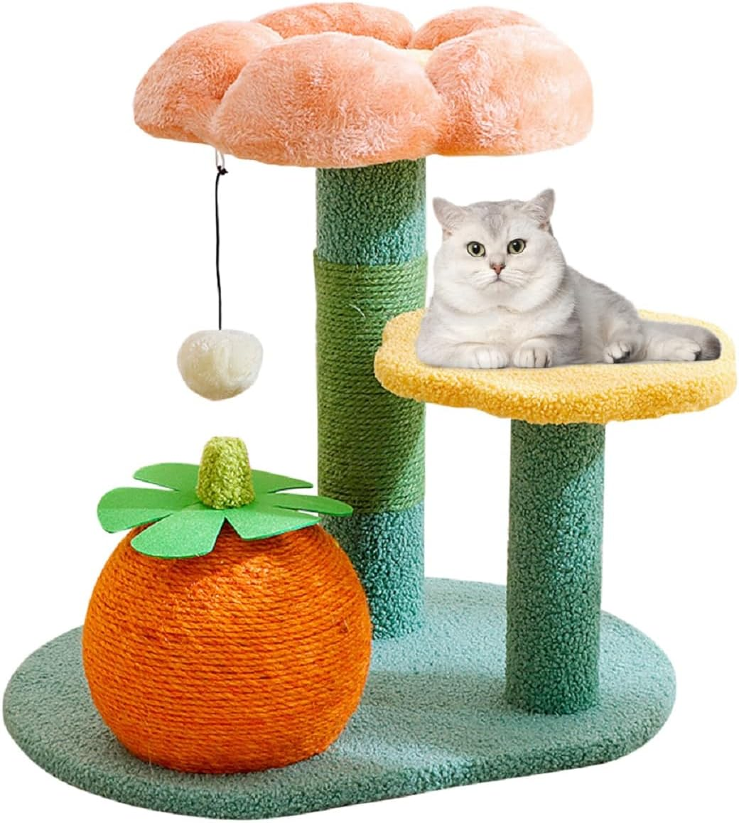 20 Inch Flower Cat Tree Tower - Cat Tree with Scratching Post Cat Climbing Activity,Small Cat Condo Indoor Natural Sisal Cat Tree Flower Scratcher Plush Perch,Cozy Pet Beds for Cat
