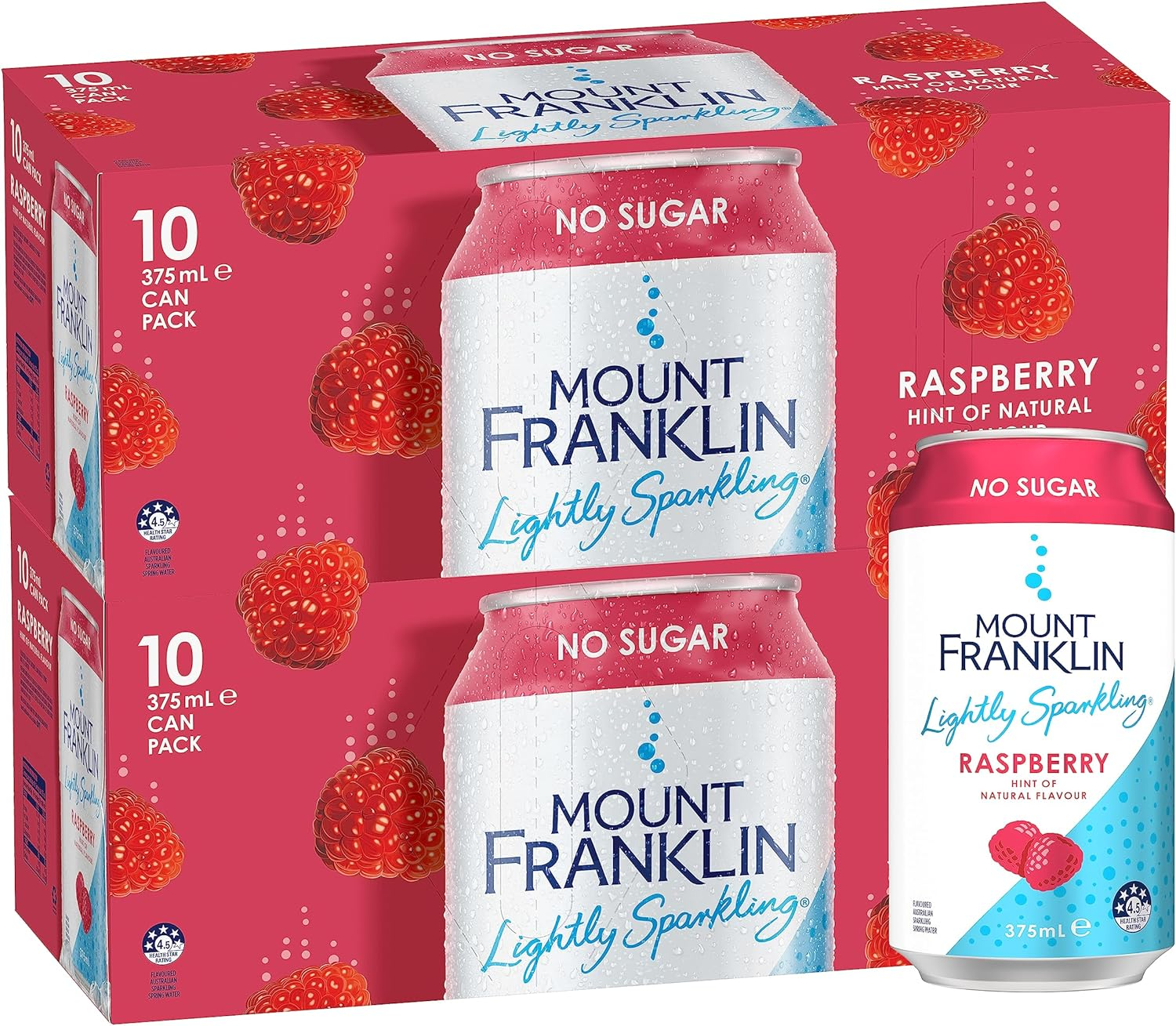 Mount Franklin Lightly Sparkling Water Raspberry Multipack Cans 20 X 375 Ml