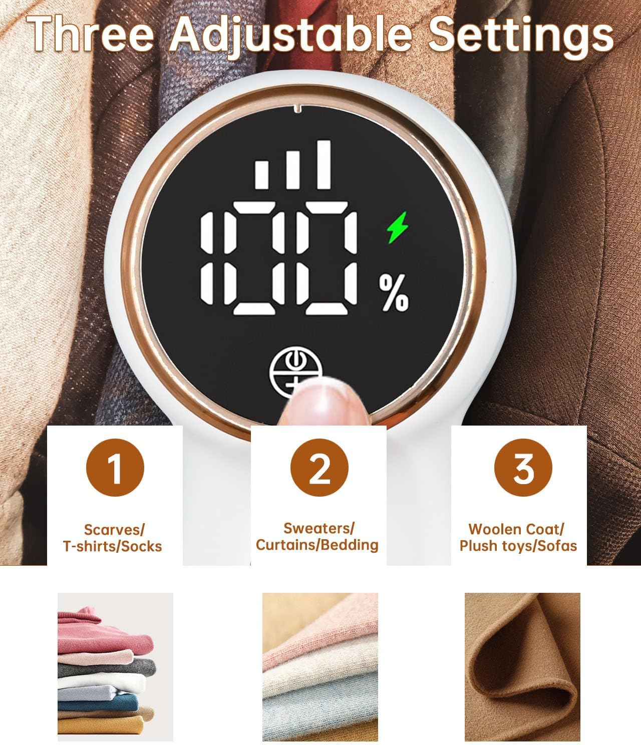 Portable Fabric Shaver with LED Display, Rechargeable Lint Remover for Clothes-Efficient 3-Speed Sweater Shaver with 6-Leaf Blades (White) image number 4