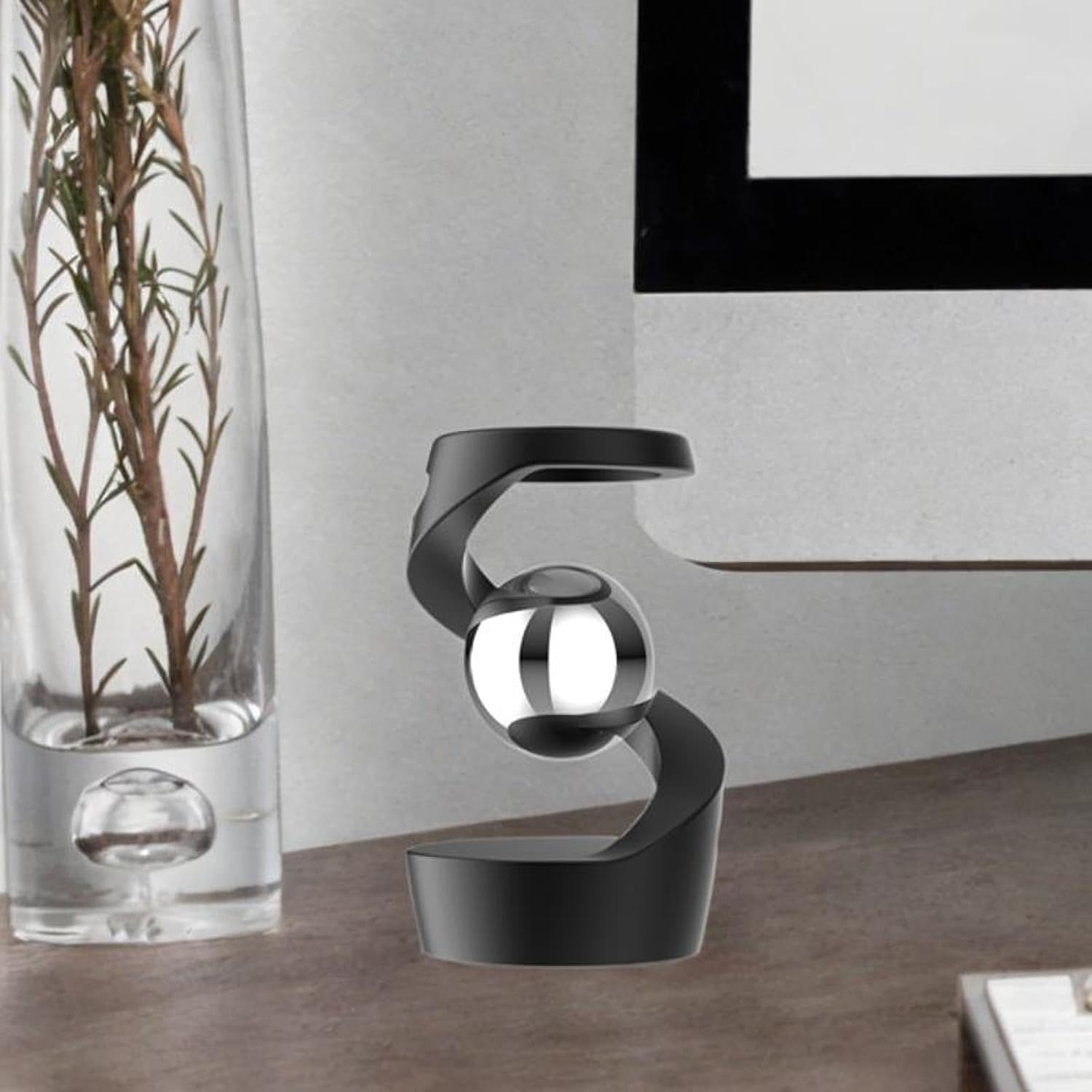 Generic anti Relaxing Toy Keep Focus Levitating Ball Desk Hanging Toy, Black Silver Ball image number 3