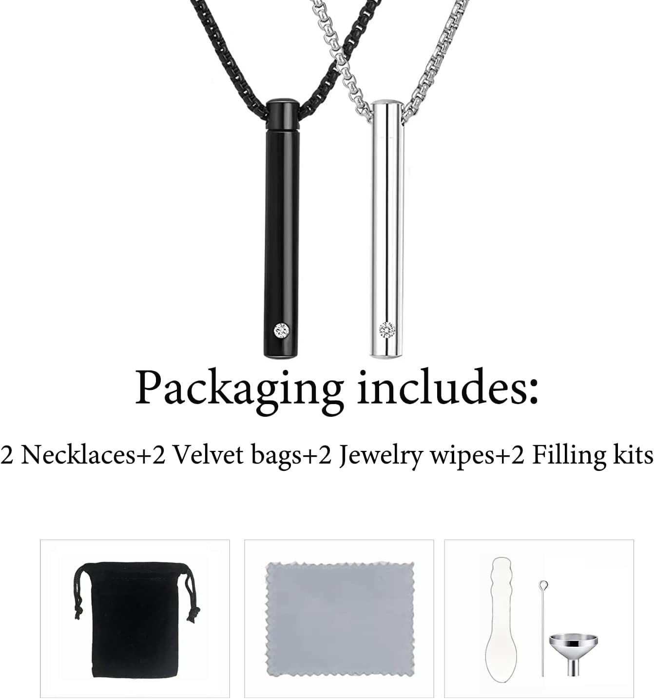 2 Pcs Cremation Necklace for Ashes Urn Necklace for Ashes Stainless Steel Cremation Jewelry Memorial Ash Holder with CZ Necklace image number 3