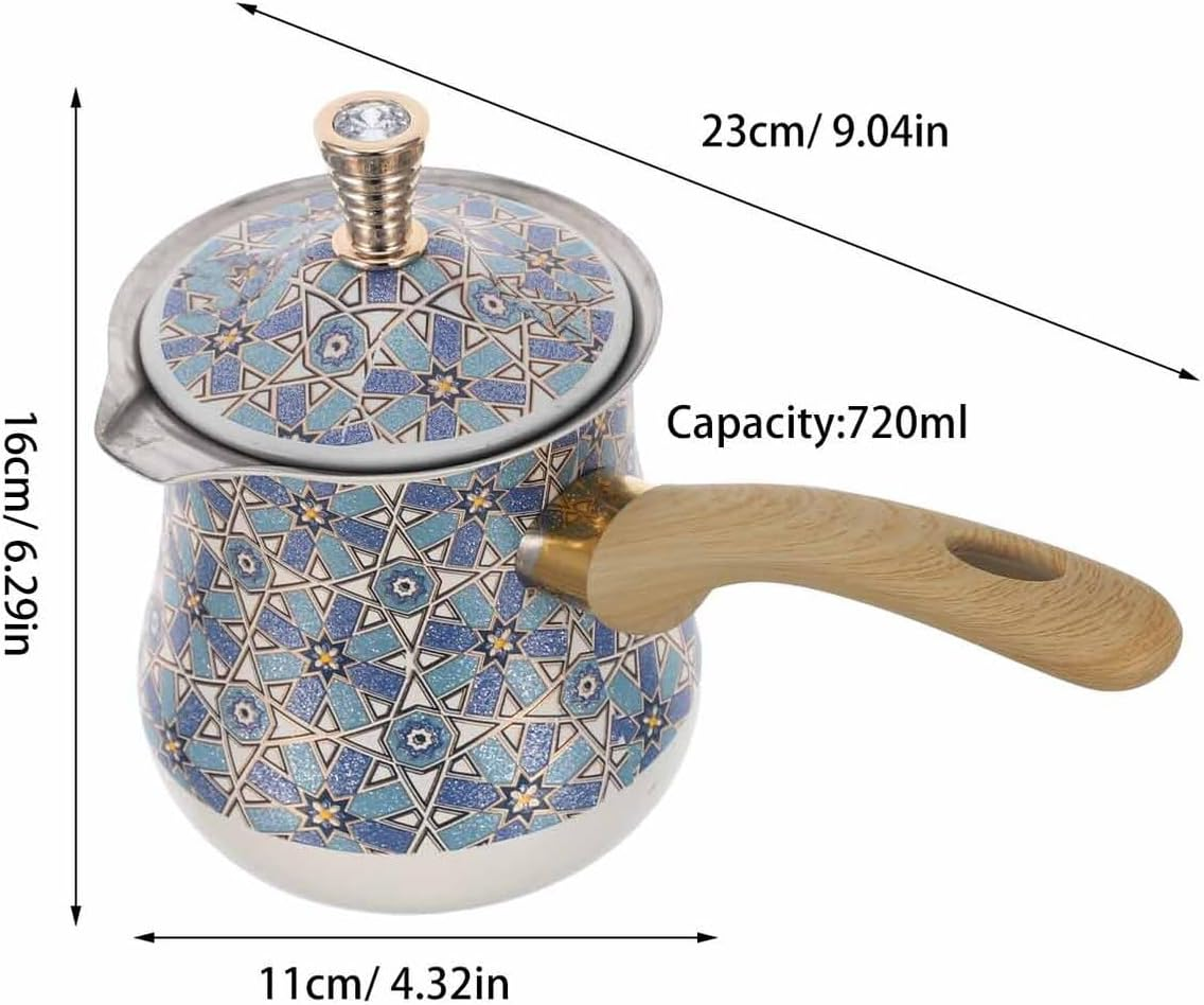 BIUDECO Stainless Steel Turkish Coffee Maker 720Ml with Wooden Handle &ndash; Small Saucepan for Milk Frothing, Butter and Chocolate Melting &ndash; Metal Cezve Pot for Stove and Espresso Brewing image number 4