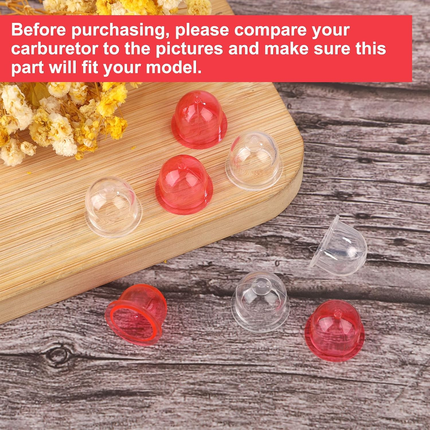 NQEUEPN 8Pcs Petrol Fuel Primer Bulb, Transparent Red Carburetor Primer Bulbs Replacement for Small Engines Trimmer Blower Strimmer Cutter Mower Compatible with 188-12 188-12-1 49-020 615-811 image number 2