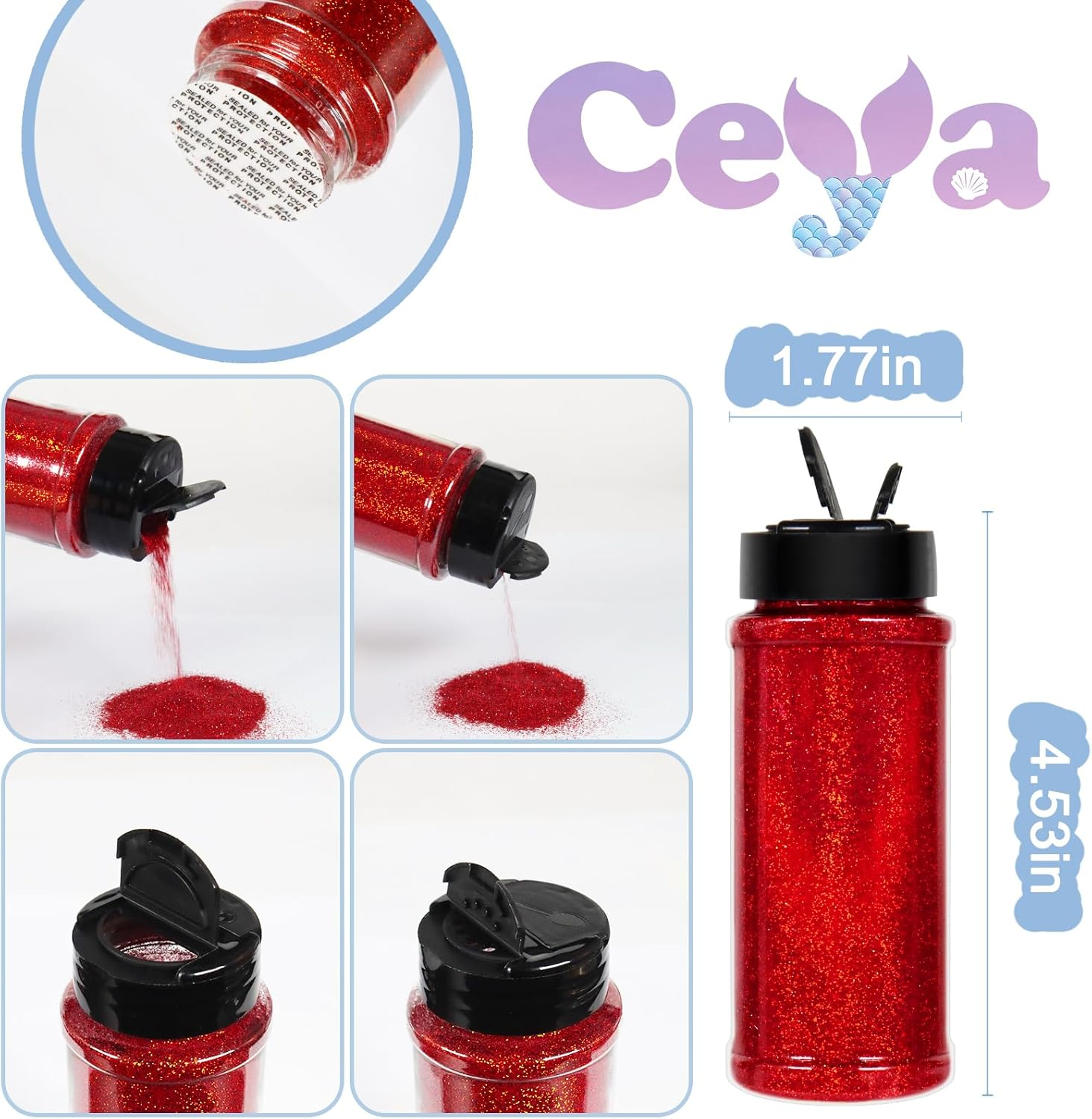 Ceya 3.8Oz/ 110G Holographic Ultra Fine Glitter Powder Laser Red Glitter 1/128&rdquo;0.008&rdquo;0.2Mm for Slime Epoxy Resin Craft Tumbler Jewelry Nail Art Festival Makeup Scrapbook Painting Wedding Cards - Blue image number 6