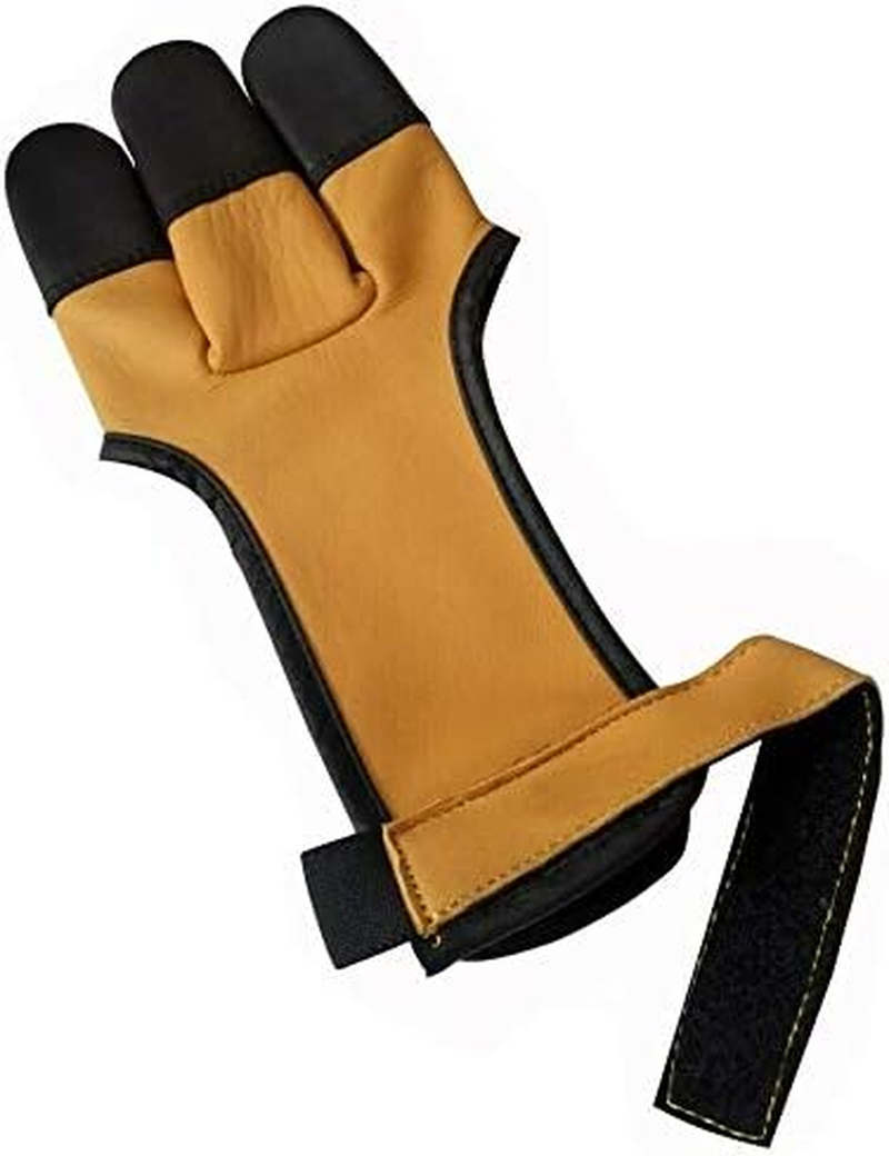 3 Fingers Archery Target Shooting Gloves &ndash; Traditional Genuine Leather Glove for Arrow Release Bow Hunting &ndash; by DMX INTL