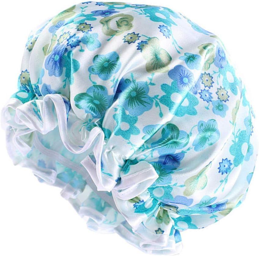 COMVIP Women Waterproof Elastic Band Bathing Cap Sleep Stain Bonnet I: Blue image number 5