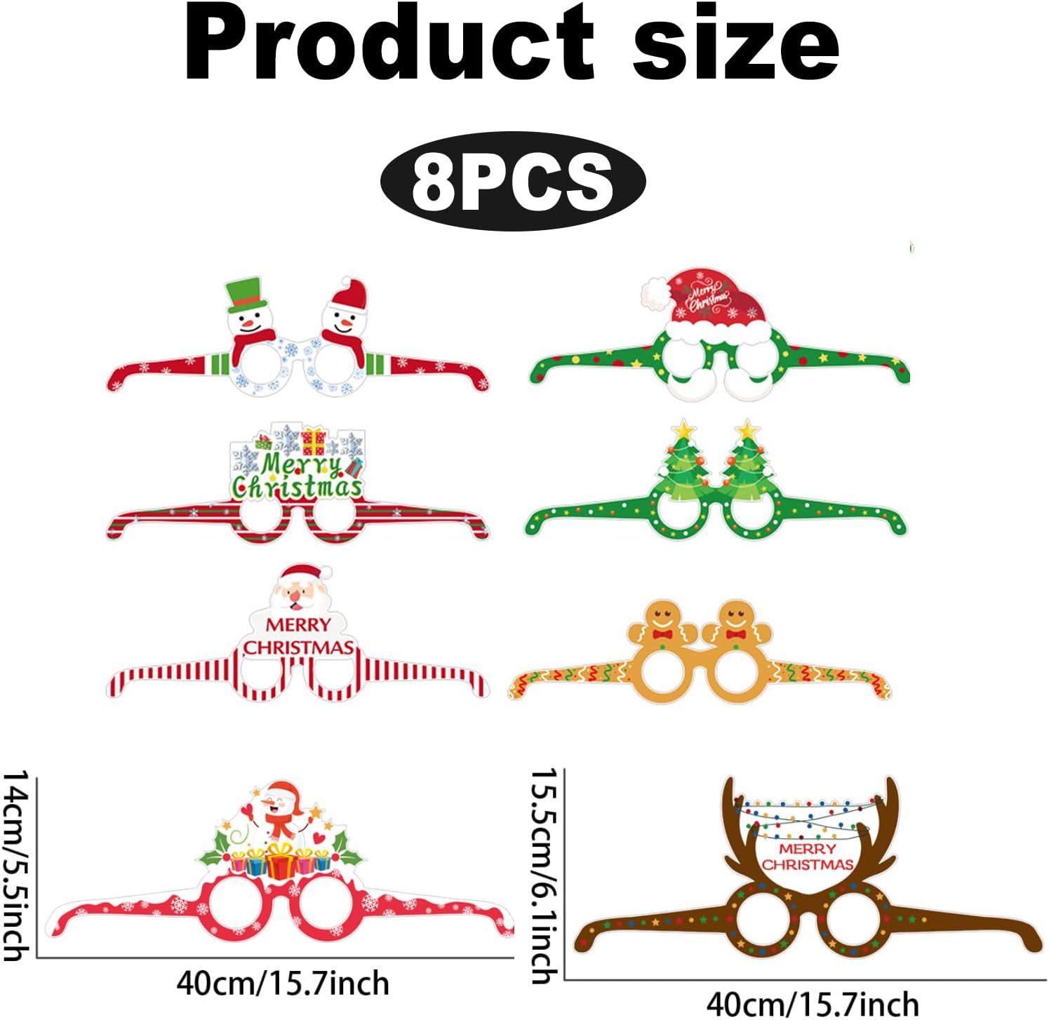 8Pcs Novelty Christmas Glasses to Wear,Christmas Props,Christmas Glass,Novelty Glasses Photo Booth Decorations,Christmas Photo Props,Creative Funny Eyewear for Kids Adults Carnival Fancy Party Gifts image number 2