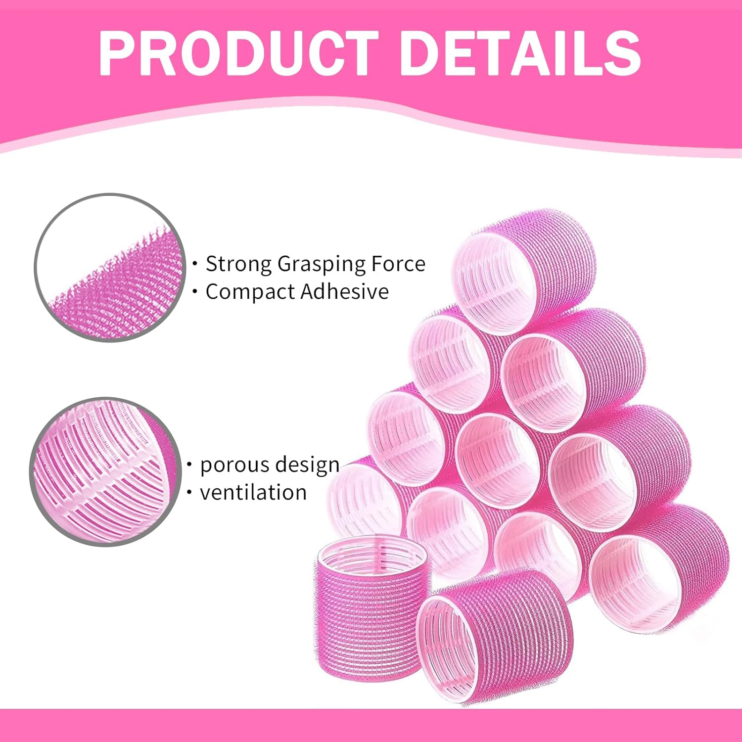 Jotia 50Pcs Hair Rollers Set, Including 24Pcs 25Mm/36Mm/48Mm/60Mm Self Grip Curler Roller, Clips, Comb and Storage Bag, Hair Heatless Roller Hair Curlers Set for All Hair Types (Rose Red) - Rose Red image number 3