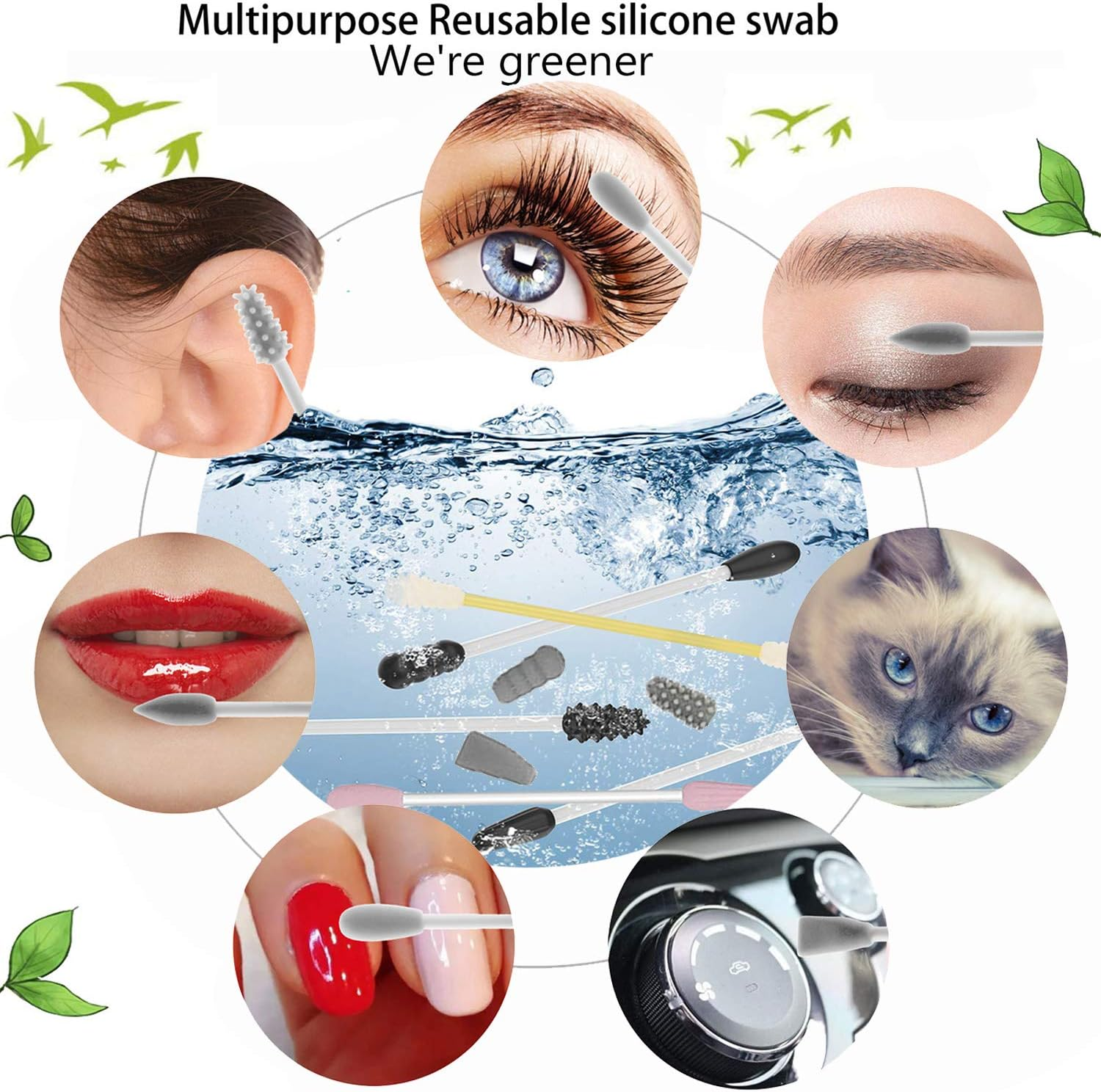 Strogem Reusable Cotton Swabs with 1 Mirror for Makeup Application and Cleaning, Multifunctional Portable Washable Silicone Q-Tip (Gray) - White image number 2