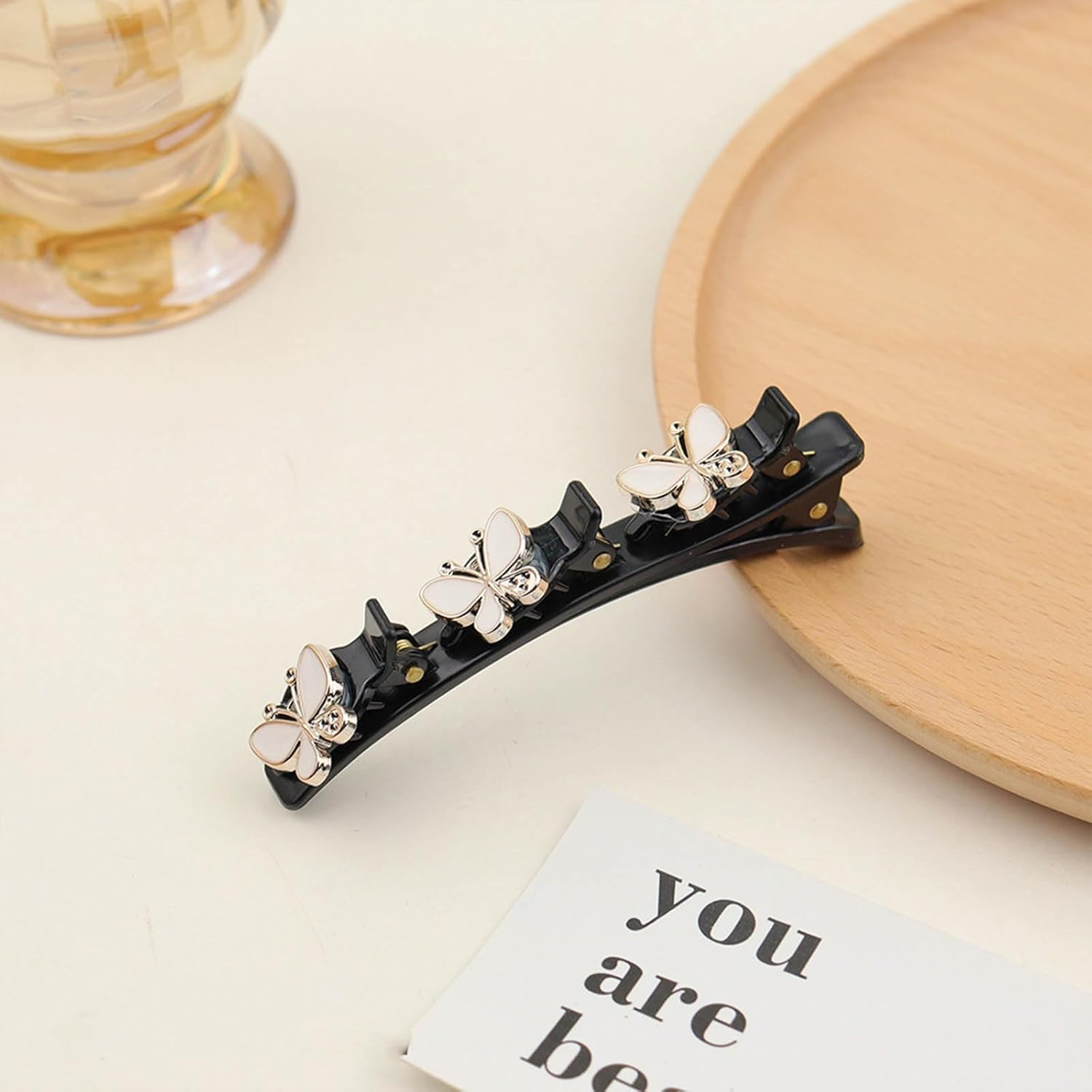 Braided Hair Clips with Sparkling Crystal Stone and 3 Small Clips Beaded Hairpin Duck Bill Clip Braided Hair Clip with Rhinestones for Women as a Gift (Style: D) image number 1