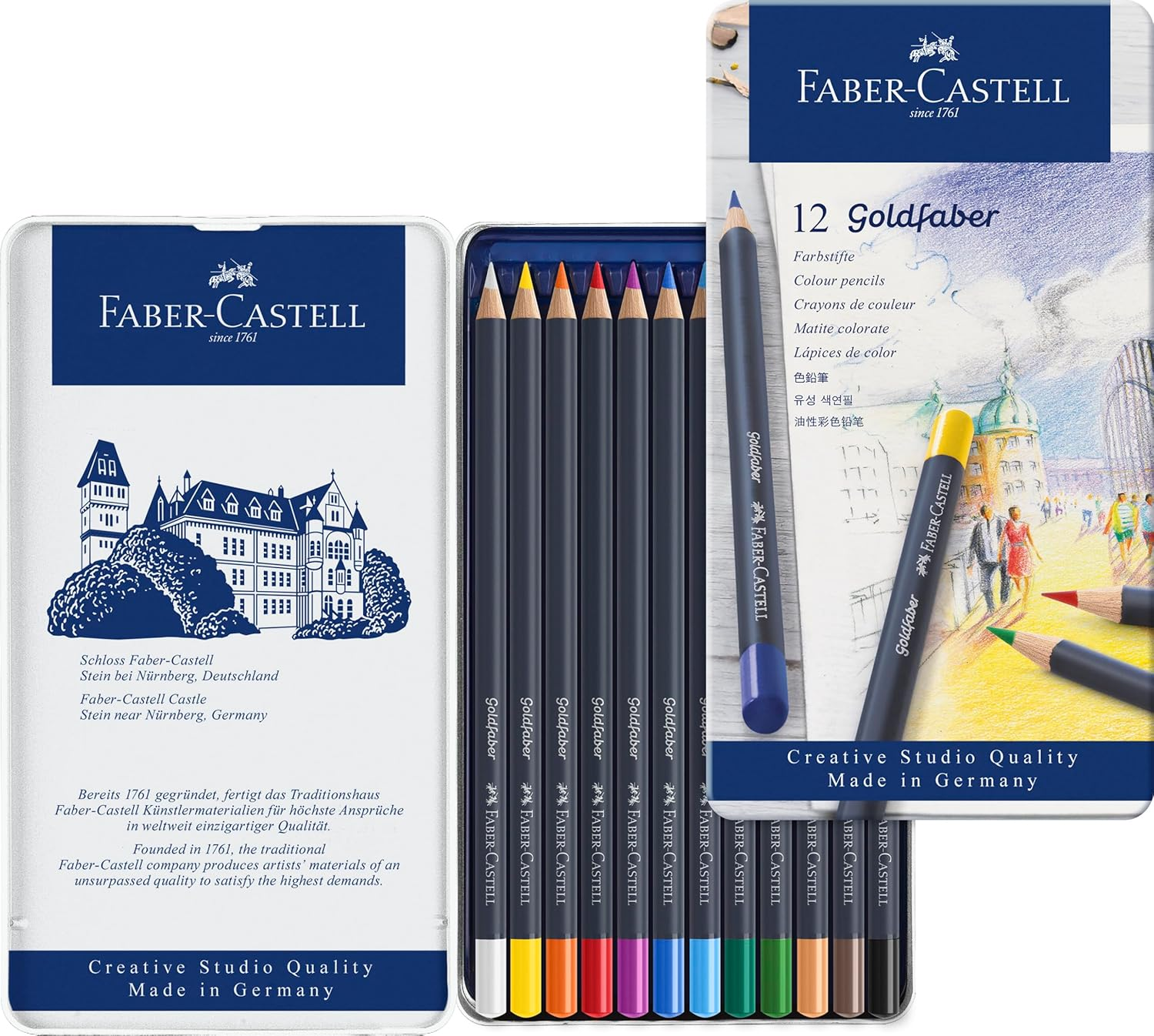 Faber-Castell Vibrant Goldfaber Color Pencils, Assorted &ndash; Tin of 48, (18-114748) image number 1