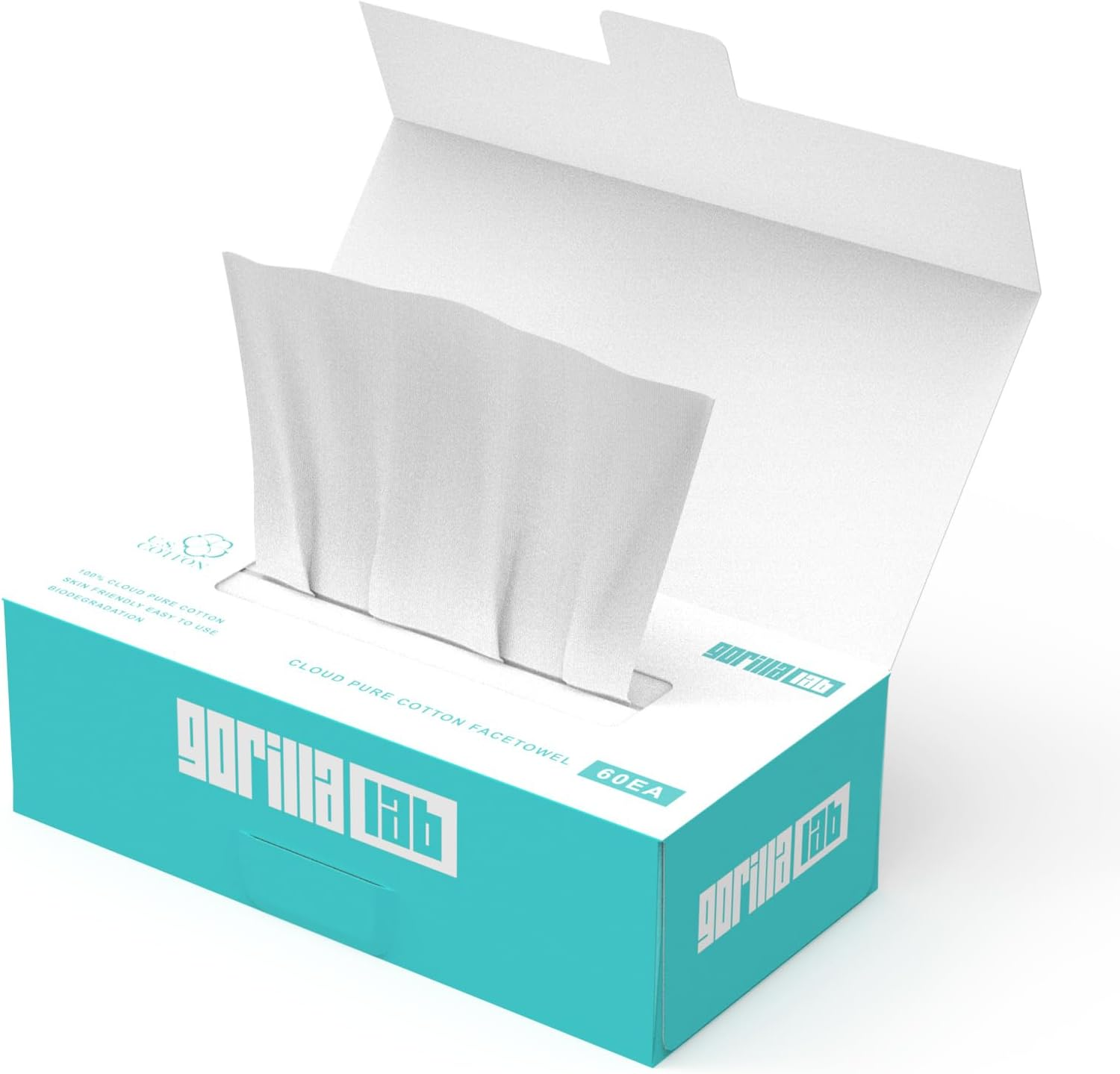 Gorilla Lab Cloud Touch Face Towels, 60 Count, 100% USA Cotton, Waterjet Spunlace for Ultra Softness, Purifying & Refreshing Disposable Facial Wipes for Sensitive Skin image number 5