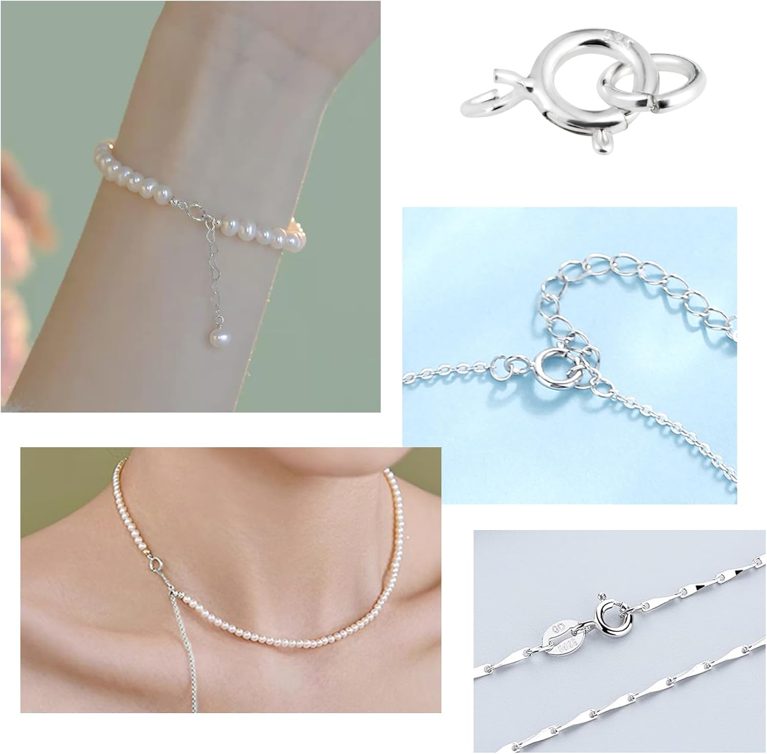 925 Sterling Silver Necklace Clasps - 5Mm Spring Clasps for Jewelry Making, Sterling Silver 4Mm Jump Rings, Jewelry Clasps and Closures, Suitable for Jewelry Making Necklace (Sterling Silver) - Gold image number 7