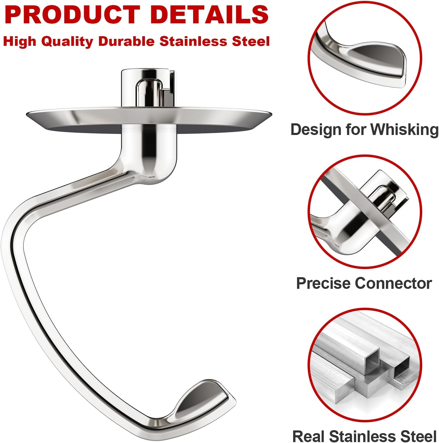 Gvode Dough Hook for Kitchenaid Stand Mixer, Stainless Steel K45DH Dough Hook for Tilt-Head Stand Mixer 4.5-5 Quart, Dishwasher Safe Mixer Parts Accessories image number 1