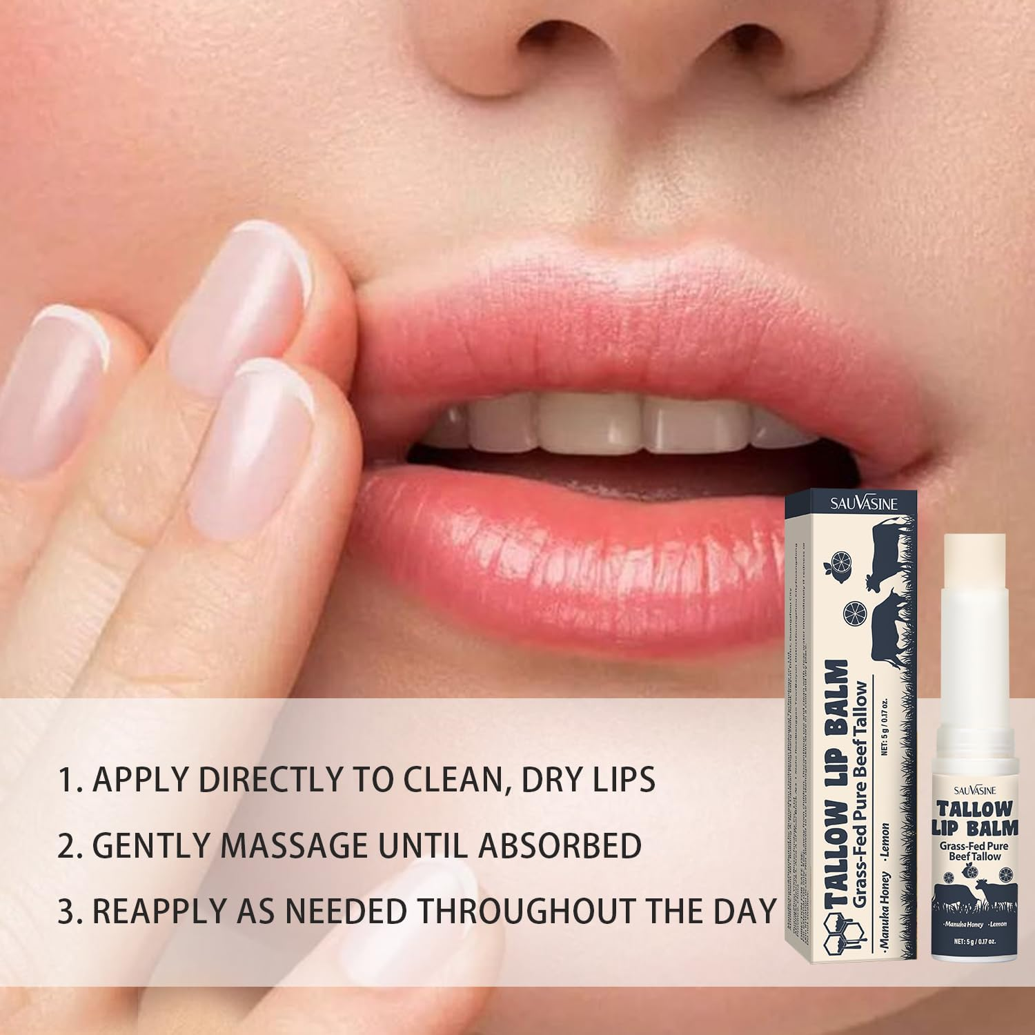 Tallow Lip Balm with Beeswax and Beef Tallow, Honey Flavour, Moisturizer Grass Fed Tallow Balm Care,5G*2 image number 4