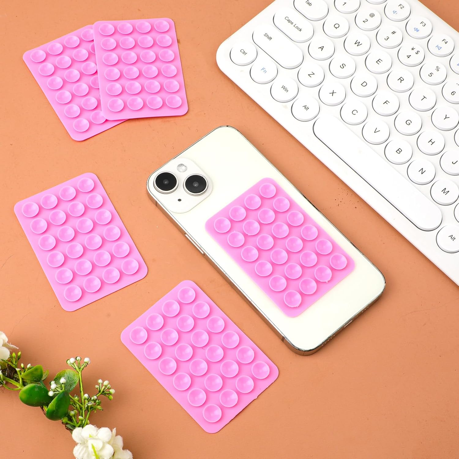 5Pcs Phone Suction Holder, Silicone Suction Phone Case Adhesive Mount with 24 Suction Cups Hands-Free Sticky Phone Grip Accessory for Selfies and Videos on Flat Surface (Pink) image number 4