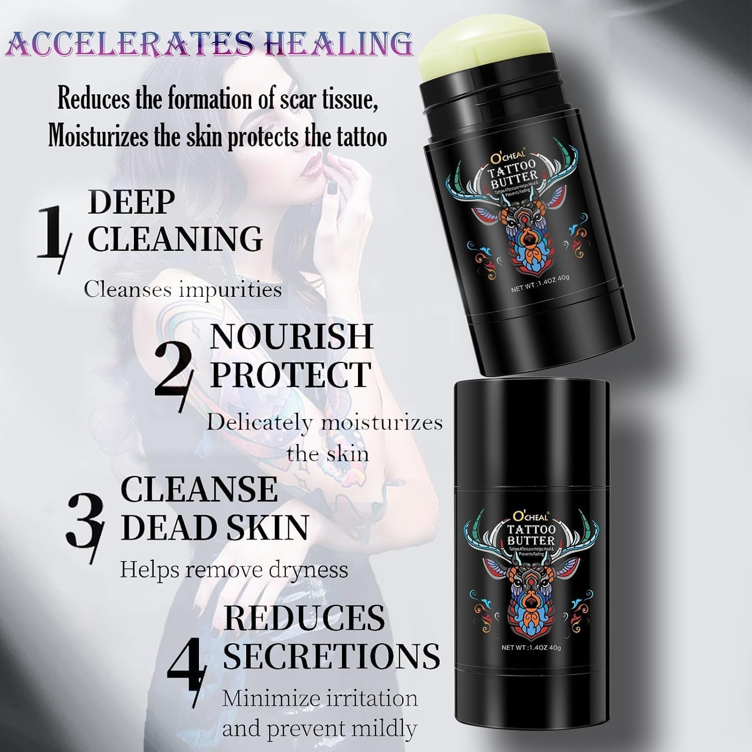 Tattoo Aftercare Balm Butter - Moisturizing Cream for Tattooed Skin - for New & Old Tattoos - Color Enhancing Formula with Shea Butter & Jojoba Oil - Vitamin E Formula - 1.4Oz / 40G image number 6