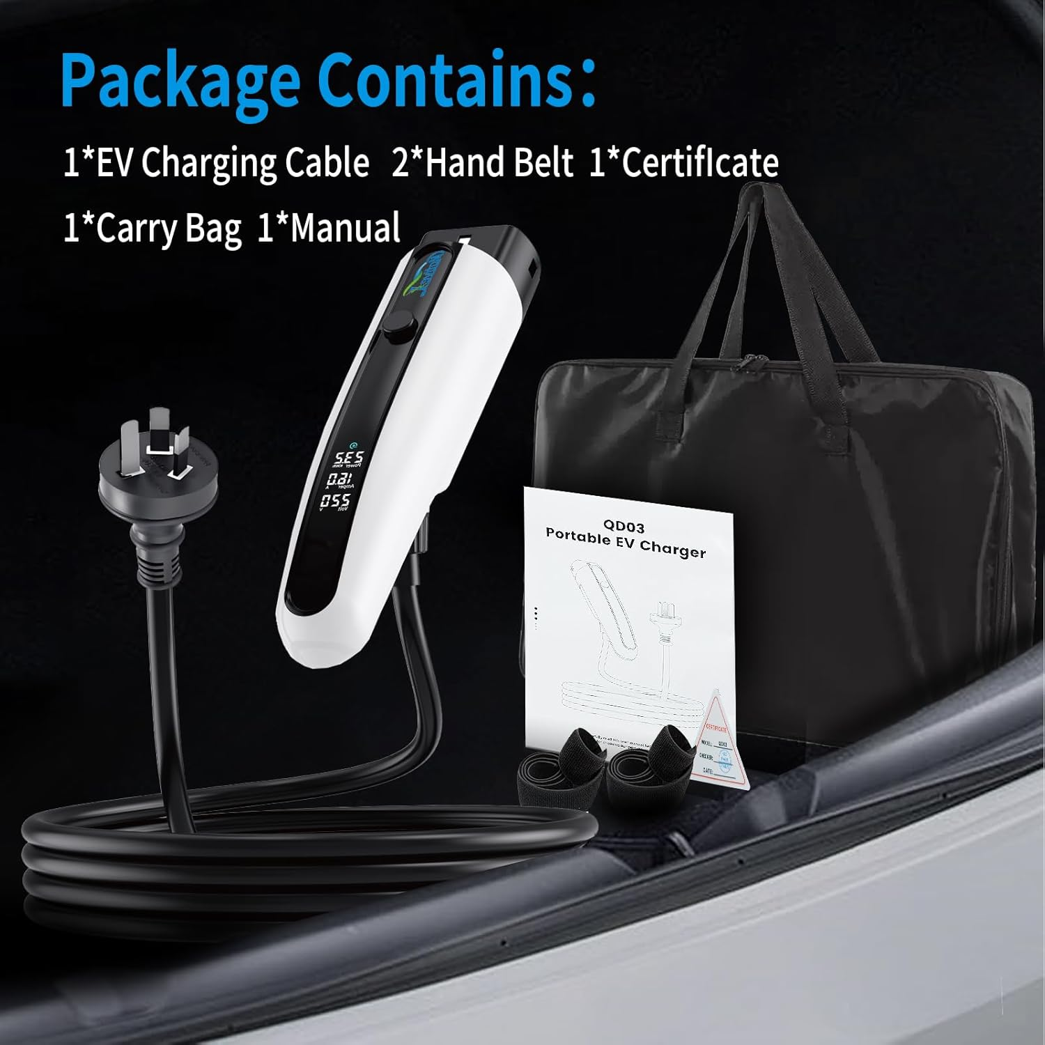 Type 2 EV Charger, 3.5KW, 5M Cable, Adjustable Current (8A-16A), Compatible with Tesla, BYD, MG, Volvo, Polestar and More (5M) image number 4