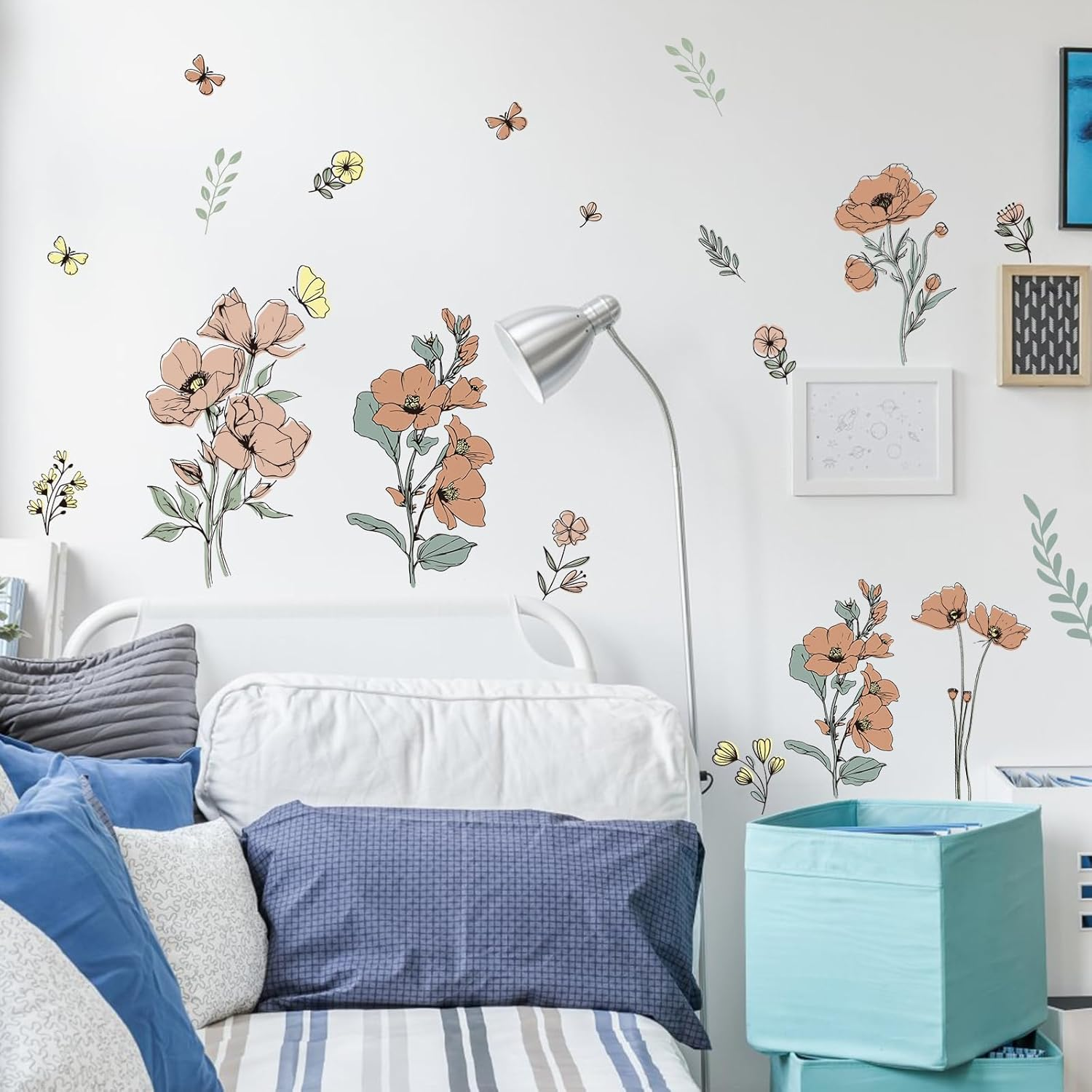 2Pcs Flower Wallpaper, Bohemian Flower Stickers Floral Wallpaper Peel and Stick Retro Flower Wall Stickers Colorful Aesthetic Wall Stickers for Nursery Gift Decoration Room Home (Big Flower) image number 1