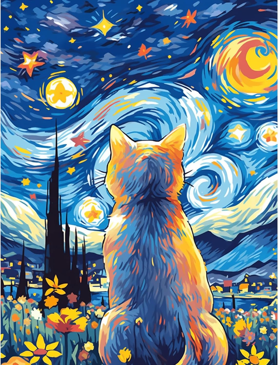 Paint by Numbers for Adult - DIY Digital Canvas Acrylic Painting Adults, Paint by Number Kits, Digital Painting, Painting Numbers Adults Frameless for Home Wall Art Decor Flower Cat 16X20 Inch
