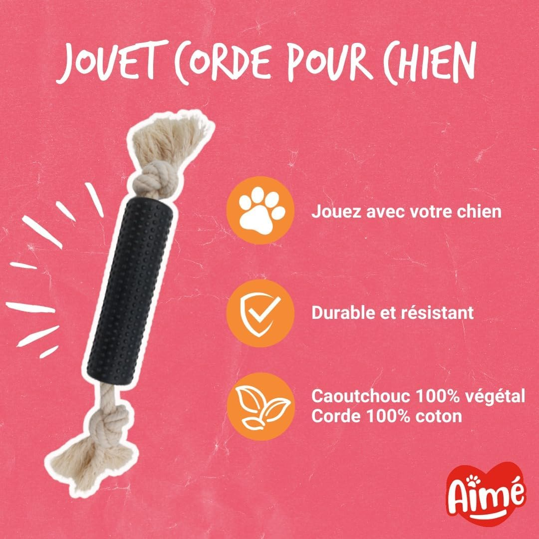 Aim&eacute; - Dog Toy - Cronos Range - Interactive Dog Toy - Dog Rope - with Dog Treat Tank - Plant and Natural - 15Cm - Heavy Duty Toy - Made in Europe